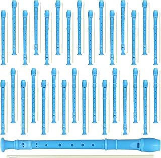 30 Pack 8 Hole Soprano Recorder Descent Flute, German Musical Recorders Instruments with Cleaning Rod, Blue Flutes for Beginners, Student Practice, School Concert