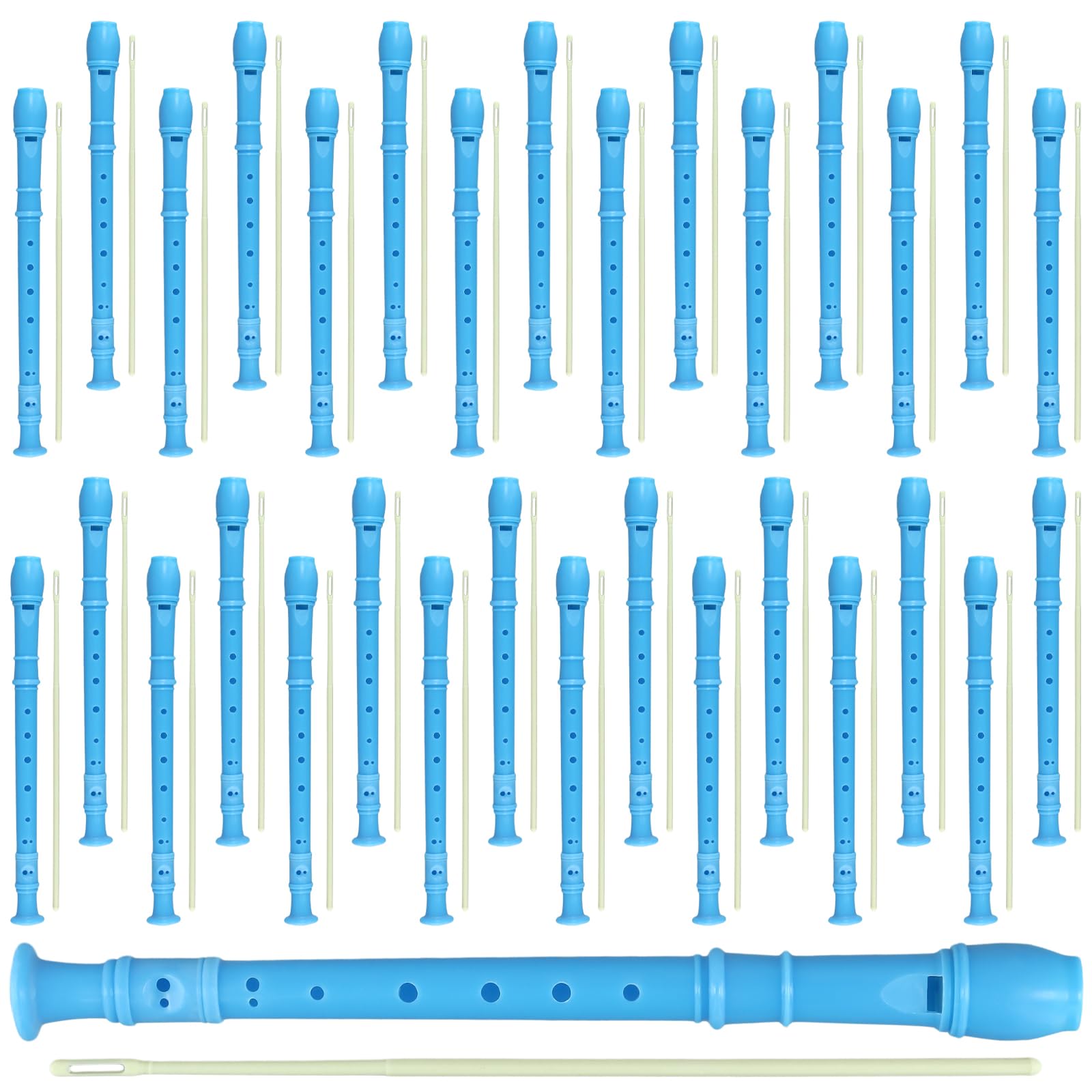 Flauto soprano a 8 fori, confezione da 30, flauto per discesa, flauto musicale tedesco con asta di pulizia, flauti blu per principianti, pratica per studenti, concerti scolastici
