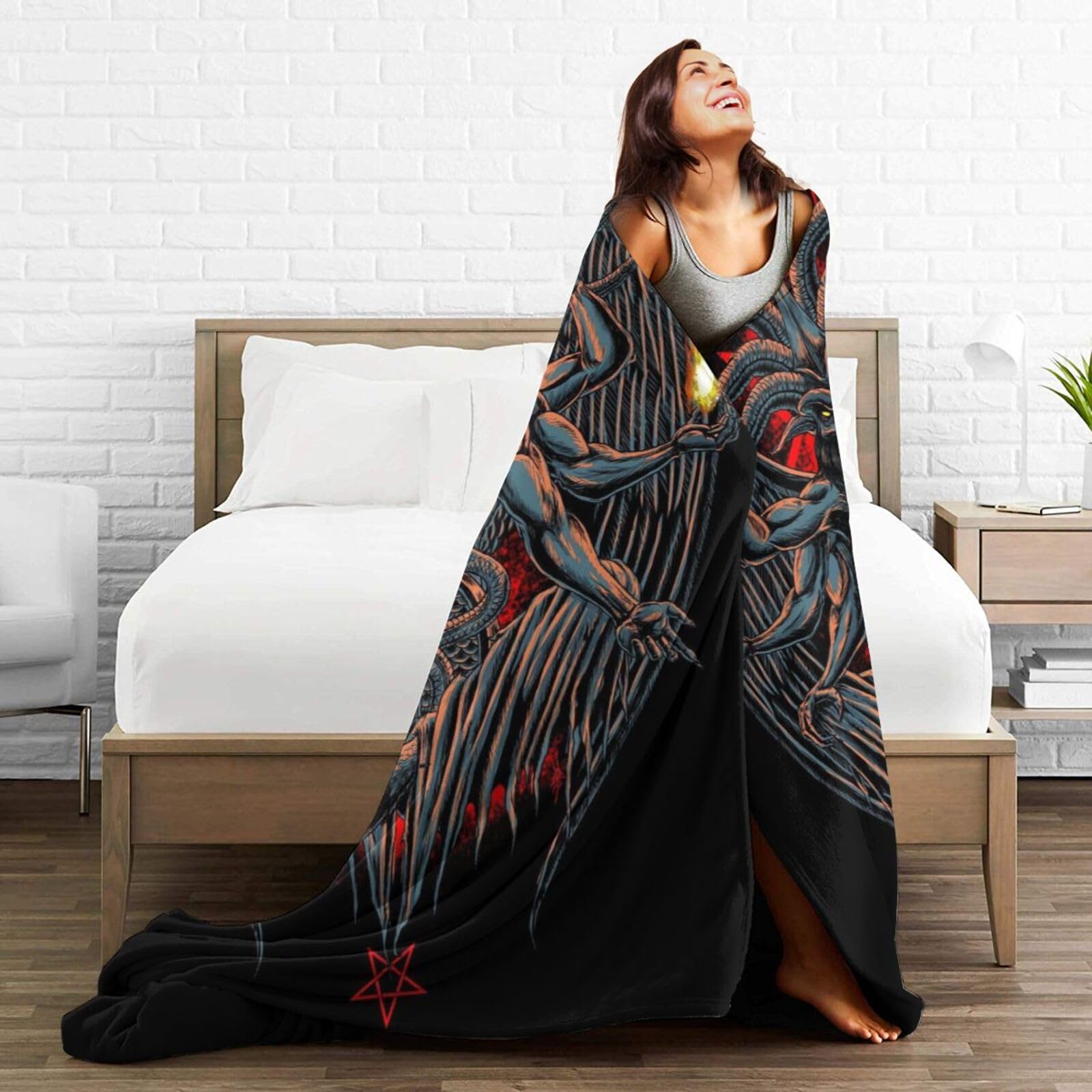 Coperta In Pile Morbida Con Motivo Satanico E Baphomet, Design Unico, Tra Punta In Flanella, Regina, Lavabile, Accogliente