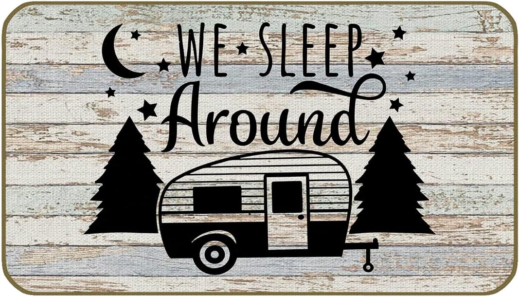 UINHMOP 17''×30''We Sleep Around Decorative Doormat,Funny Camping Floor Mats, Farmhouse Decor for Home Front Door Porch Outdoor Indoor Campsite Trailer RV,Camping Lovers Campers Gift