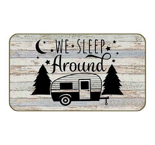 UINHMOP 17''×30''We Sleep Around Decorative Doormat,Funny Camping Floor Mats, Farmhouse
