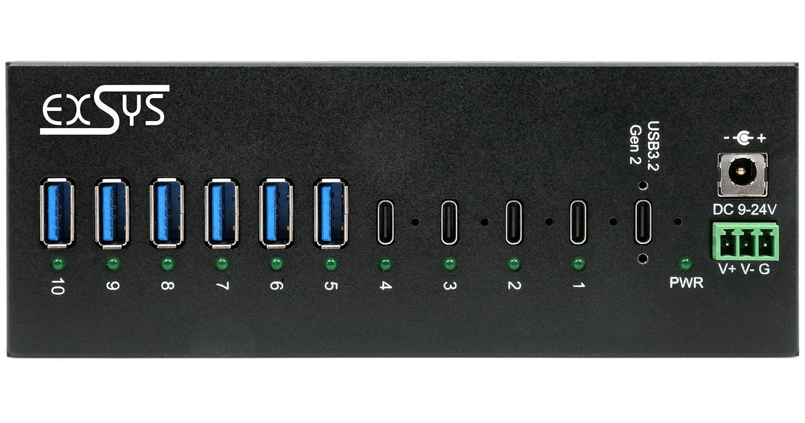 EXSYS EX-12280HMS Hub métallique USB 3.2 Gen 2 10 Ports, avec 4 connecteurs C et 6 connecteurs A