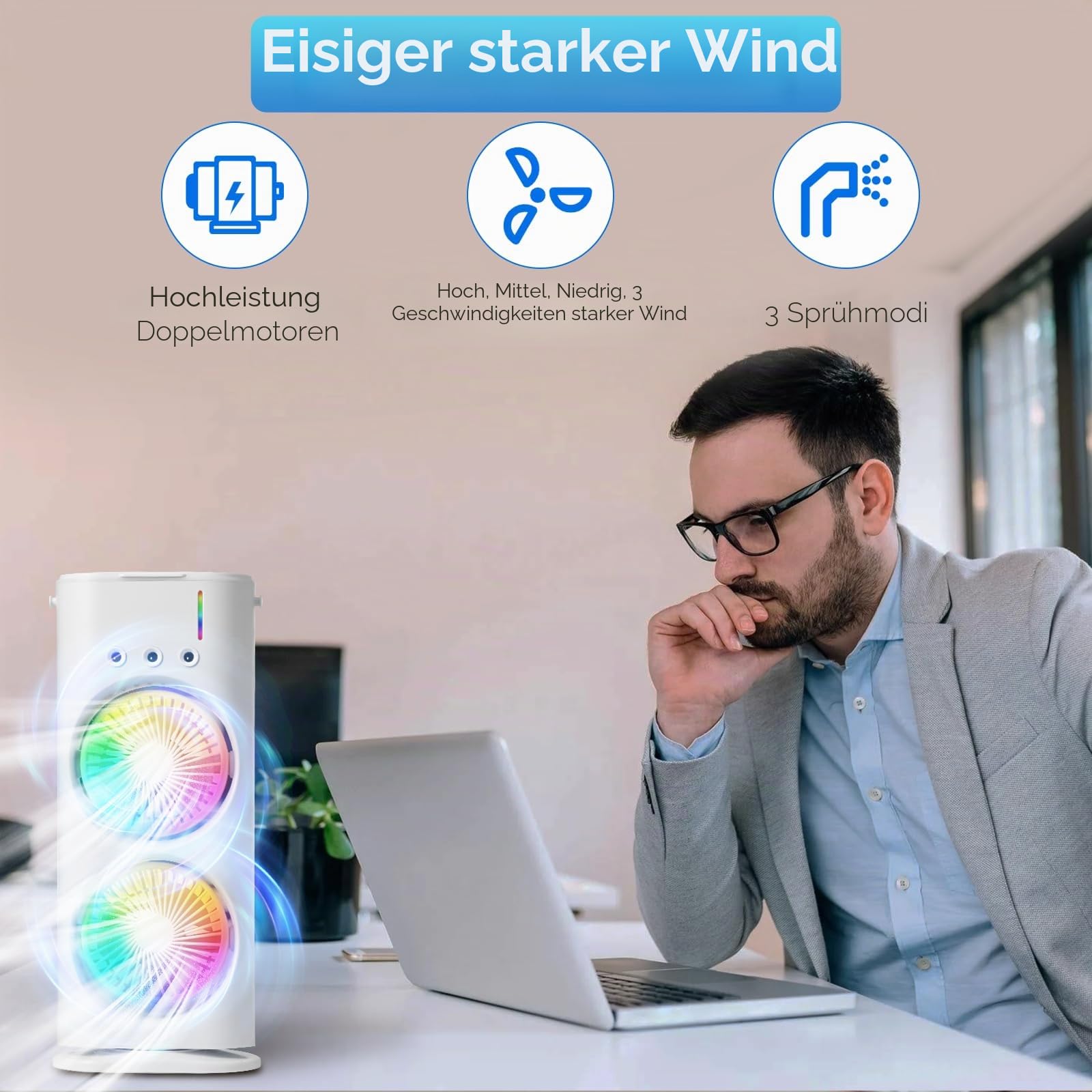 Luftkühler Mobile Klimaanlage, 4 in 1 Mini Klimagerät mit Fernbedienung