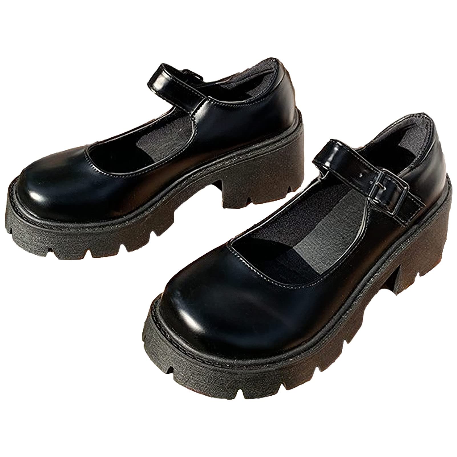 rismart Mujer Plataforma Mary Jane Punta Redonda Tacón Grueso Correa Tobillo Lolita Cosplay Zapatos
