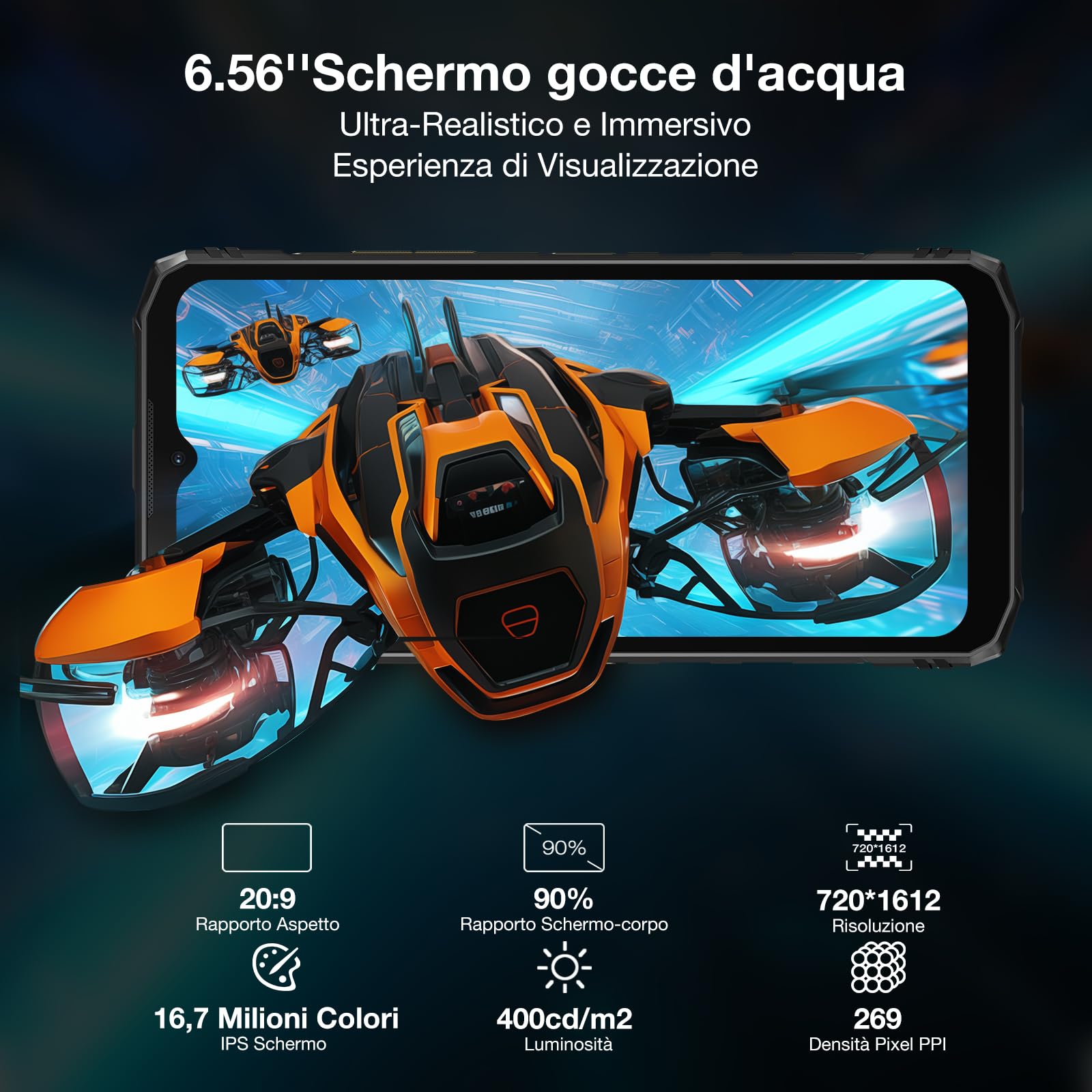 DOOGEE Blade10 PRO Rugged Smartphone 6,56" 11mm Sottile, 16GB RAM + 256GB ROM (TF 2TB), 50MP+8MP, 5150mAh Octa-Core Telefono Indistruttibile, Android 14 Cellulari, Face ID/NFC/OTC/GPS Nero Rosso