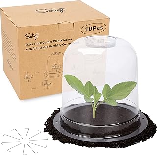 SOLIGT Garden Cloche, 10 Set Thick Plant Bell Clochoes Plastic Humidity Domes with Clear Vent & 40 Securing Pegs (7.88" D ...