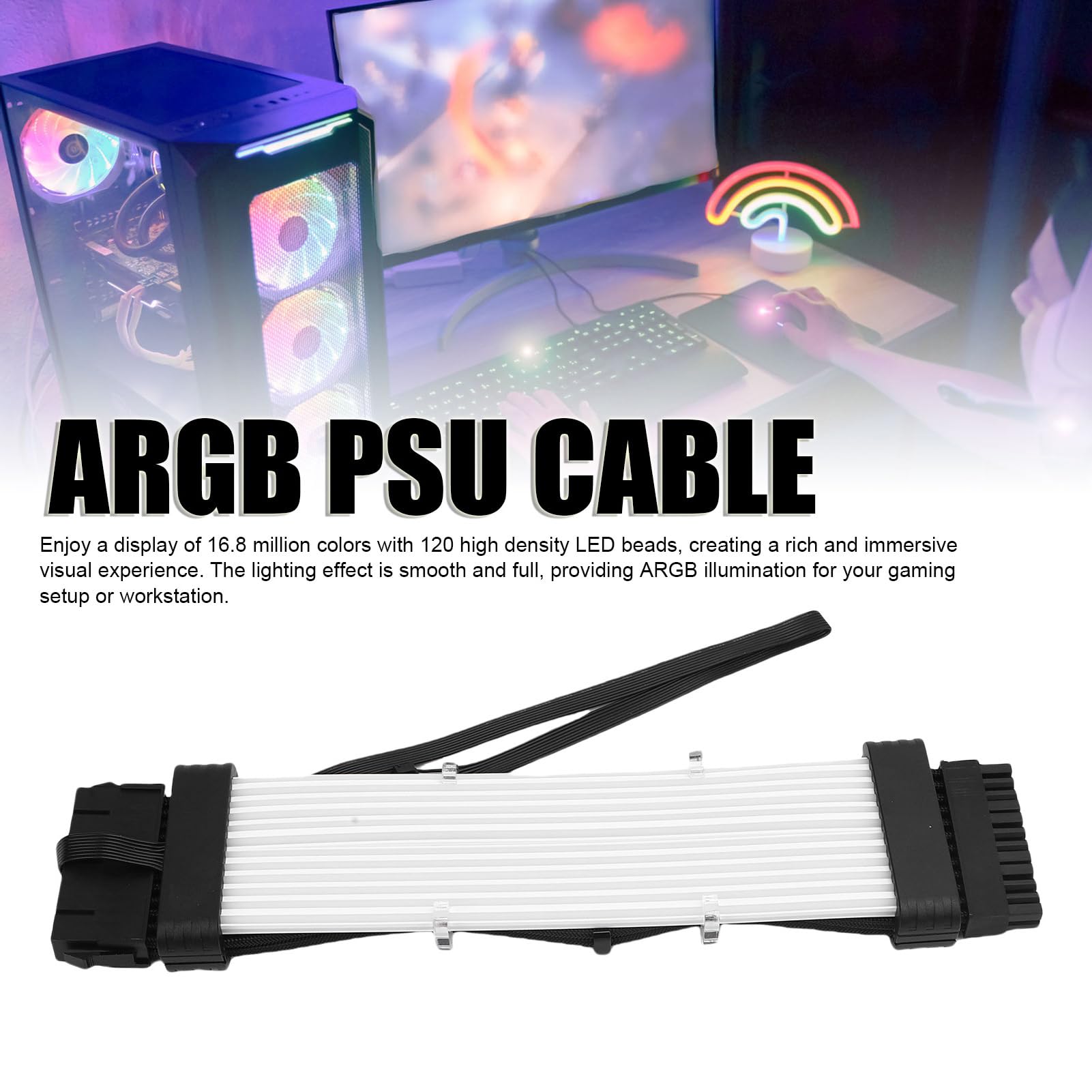 Cavo PC Argb, Strisce LED per Cavi PSU, Linea di Alimentazione della Scheda Madre del PC, Cavo PC Flessibile Illuminazione 3D, Compatibile (Controller SK3 Nero)