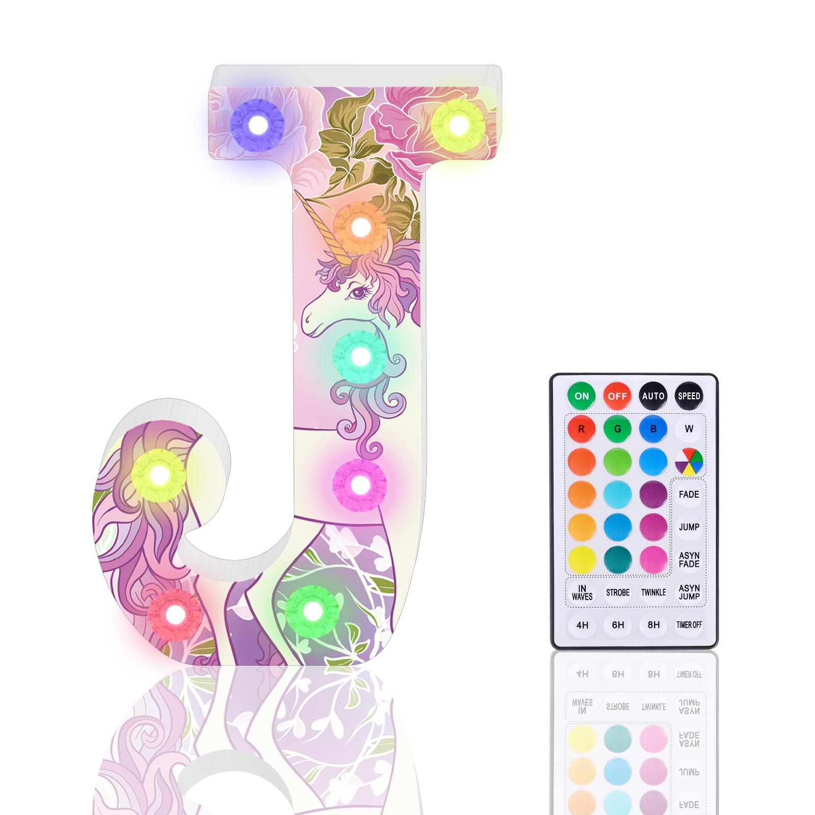 Light Up Letters, Glitter LED Letter Lights 18 Color Changing Diamond Alphabet Sign Night Light with Remote Control for Girls Gifts Birthday Bar Wedding Party Christmas Valentine Wall Table Decor - J