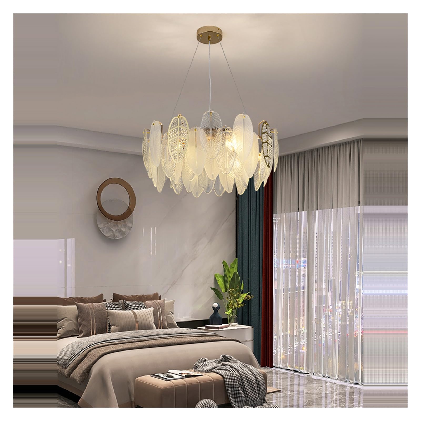 Generico Lampadario, 2025 Foglie Autunnali LED Art Deco Vetro Lampade a Sospensione dimmerabili Lampada a di Design a for Soggiorno(80cm,Neutral light)