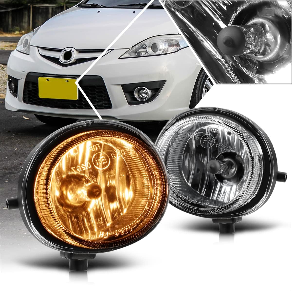 Front Bumper Fog Lights Lamps Compatible with 04-16 Mazda 2/3/5/6/MX-5,Clear Lens