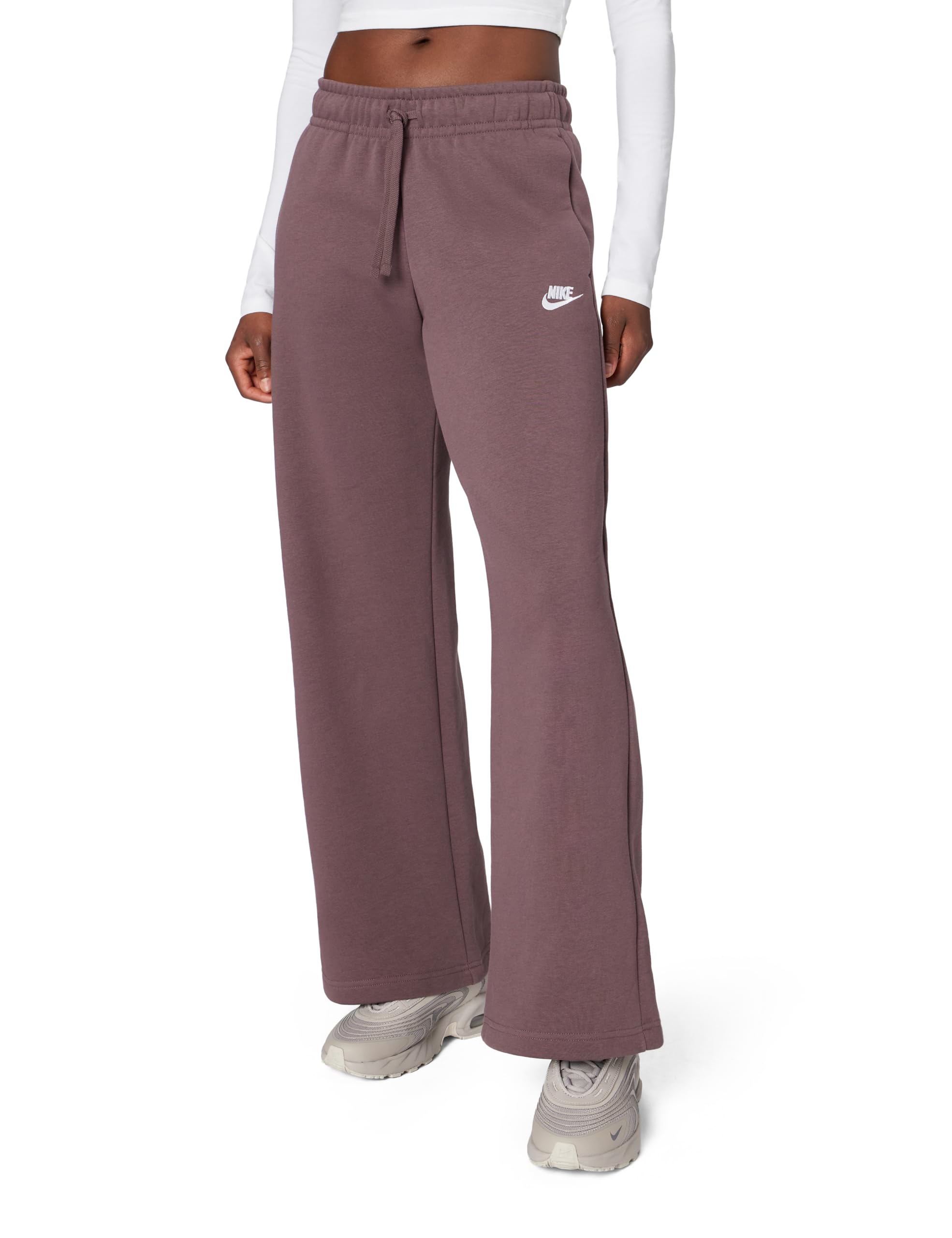 Nike Women's Sportswear Club Fleece Mid-Rise Wide-Leg Sweatpants Medium Tattoo/White