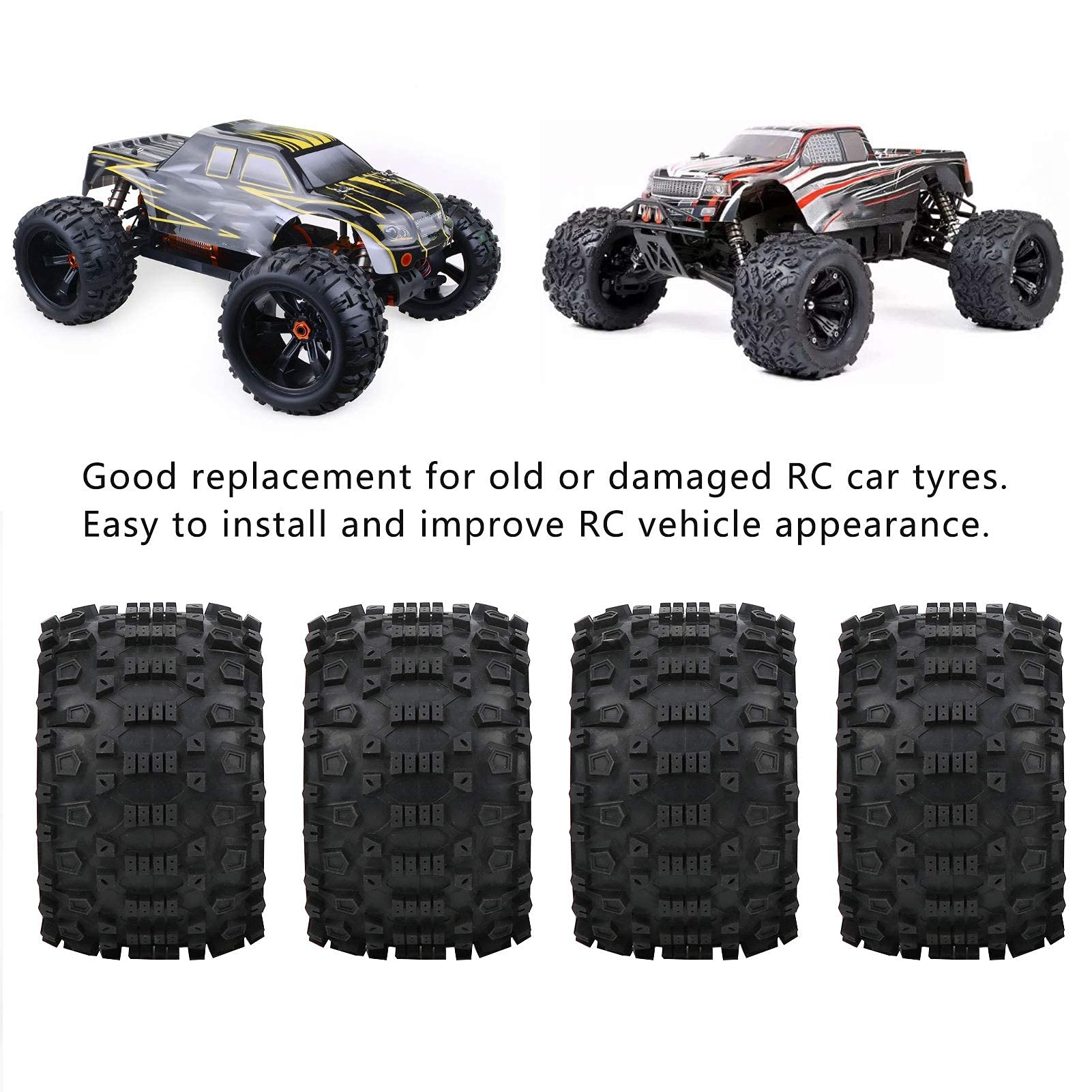 VGEBY RC Reifen, 4 Stück RC Wheels Ersatz für 1/8 RC Crawler Reifen, 170x103mm, Outdoor, Sand, Fels Gelände, Modelleauto Rennen