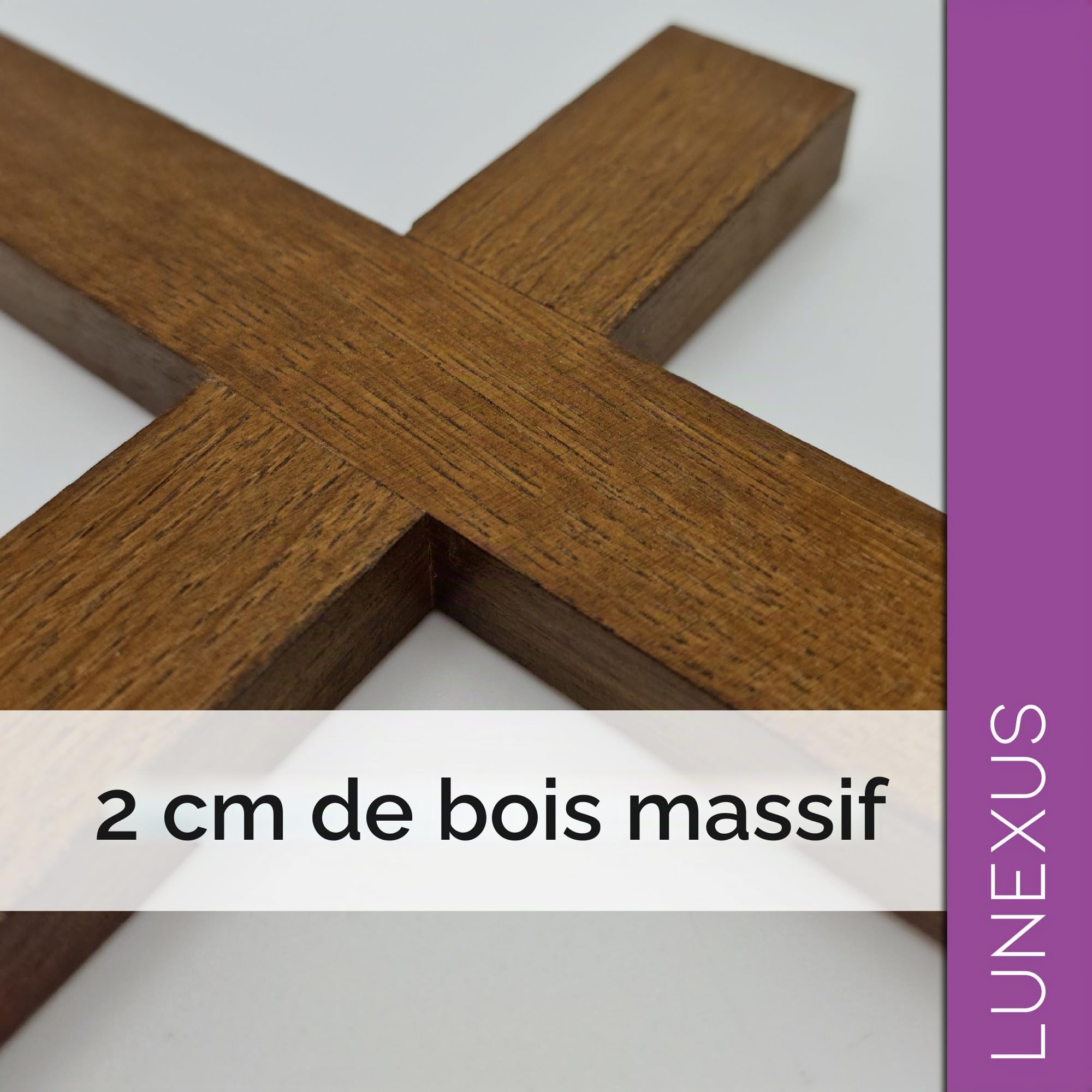 Lunexus Croix murale en bois de hêtre - 30 cm - Béni - Fabriquée à la main - Croix murale en bois à suspendre - Décoration pour autel de maison - Cadeau de communion, baptême, confirmation religieuse