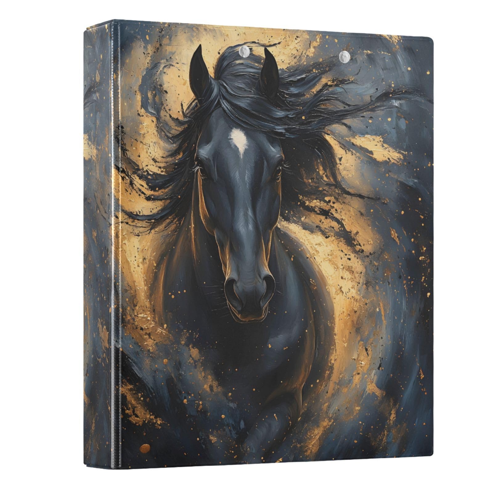 3 Ring Binder Horse Black Pattern a 1.5 inch Binders Three Ring Binders with Clipboard Fit 8.5'' x 11'' Paper 3 Interior PVC Clear Pockets for Office Supplies