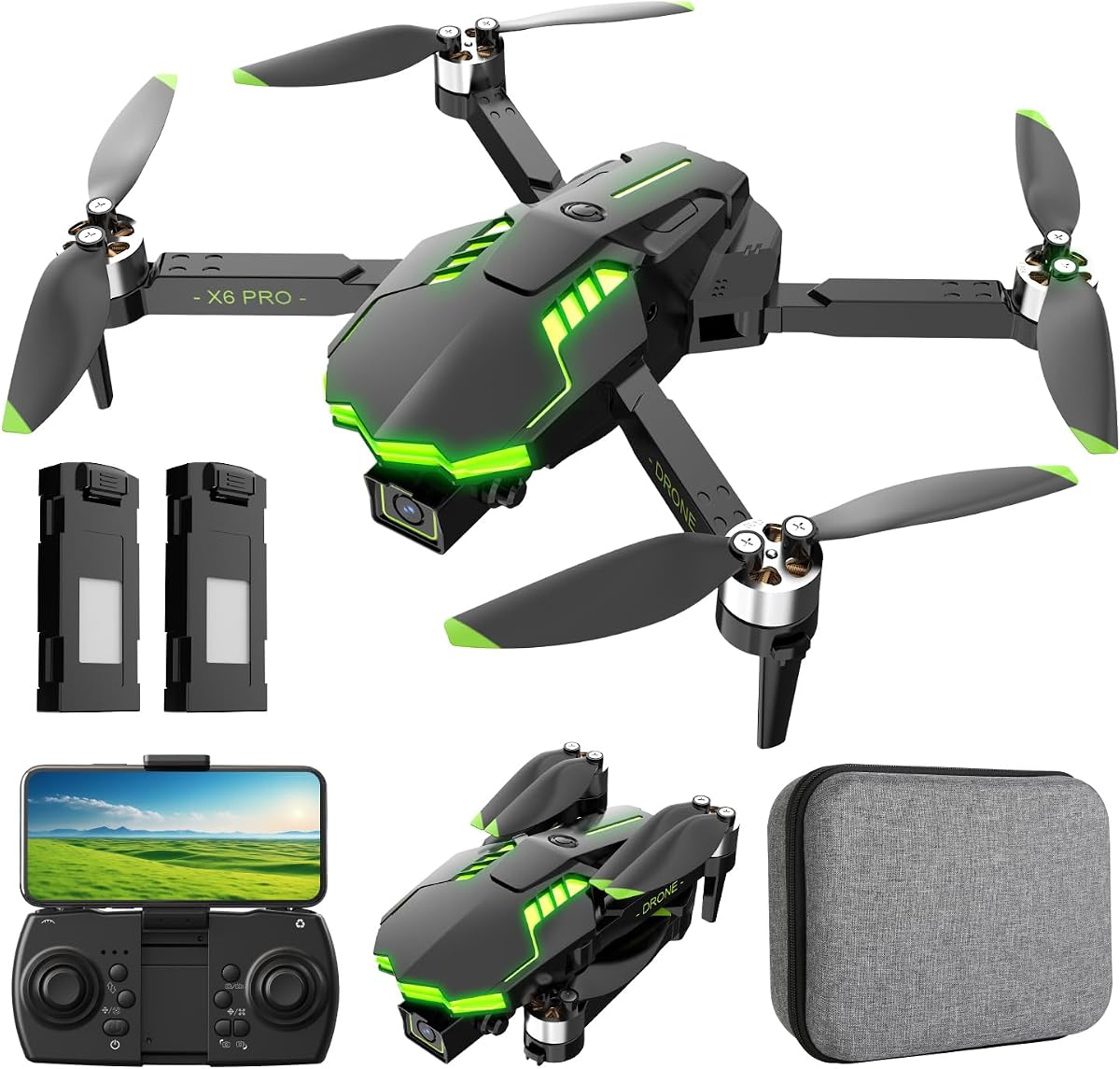 Drone con cámara 1080P para niños y adultos, Drone plegable con motor sin escobillas RC Quadcopter, juguetes para niños y hombres regalos de cumpleaños (verde)