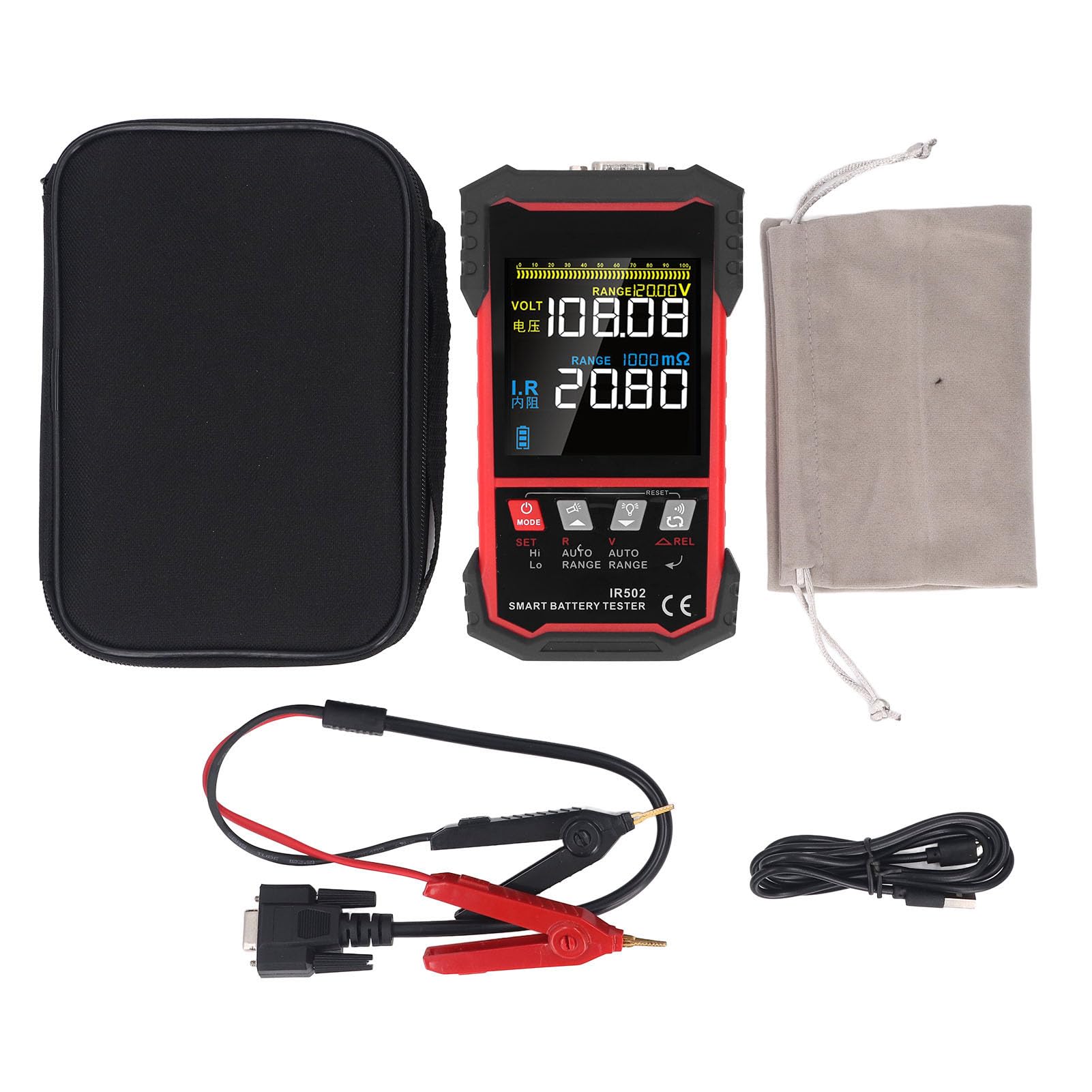 Ejoyous Wewnętrzny Tester Rezystancji Akumulatora ABS Kelvin 4-przewodowy Tester Rezystancji Akumulatora 0,000 mΩ do 500 Ω i ±120 V TN LCD z Automatycznym Przełączaniem dla Techników Sprawdzających