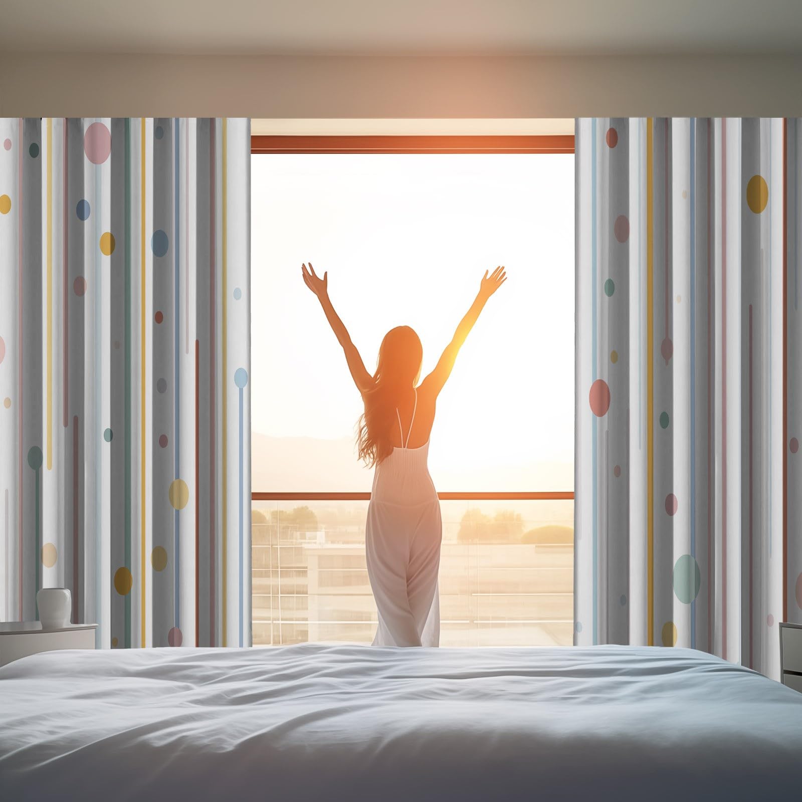 Verdunkelungsvorhänge H215 x B110 cm 2 Paneele, Geräuschreduzierung & Wärmeisolierung Minimalistisch Modisch Streifen Punkte Vorhänge Blickdicht für Schlafzimmer Wohnzimmer Kinderzimmer, Weiß