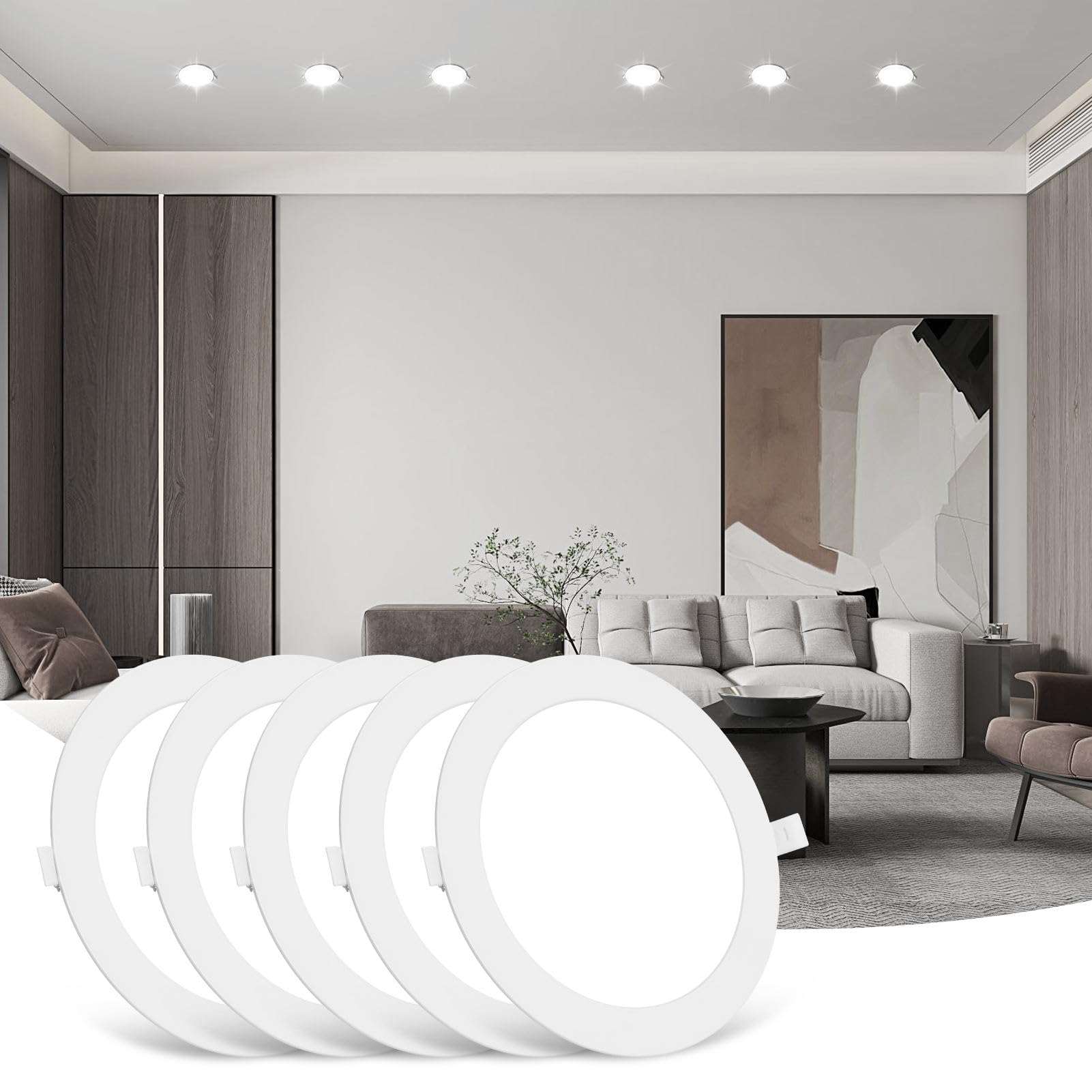 Sararoom 5Packs 9W LED Round Ceiling Panel Light 6500K Cool White Ultra Slim Downlights 810lm Recessed Ceiling Lights for Living Room Bedroom Bathroom Corridor Kitchen Office Shop