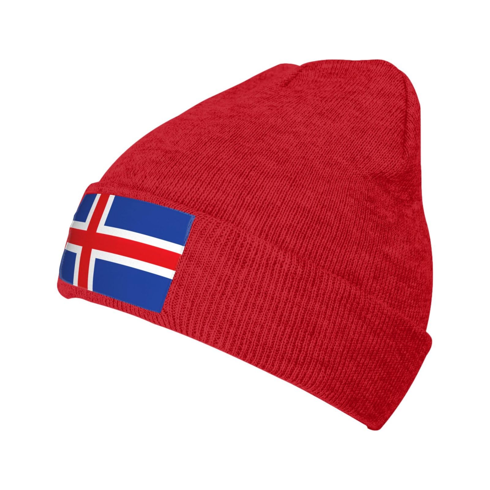 Sdegtho Unisex Red Flag Of Iceland Slouchy Beanies For Winter Lightweight Knit Hat Cuffed Soft Warm Slouch Beanie Cap