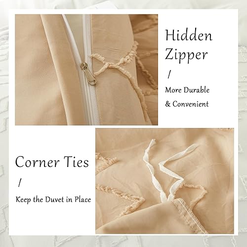 Miniatura 5 de Senville Funda de edredón tamaño King, funda de edredón caqui copetuda con patrón geométrico de rombos jacquard, juego de ropa de cama de 3 piezas