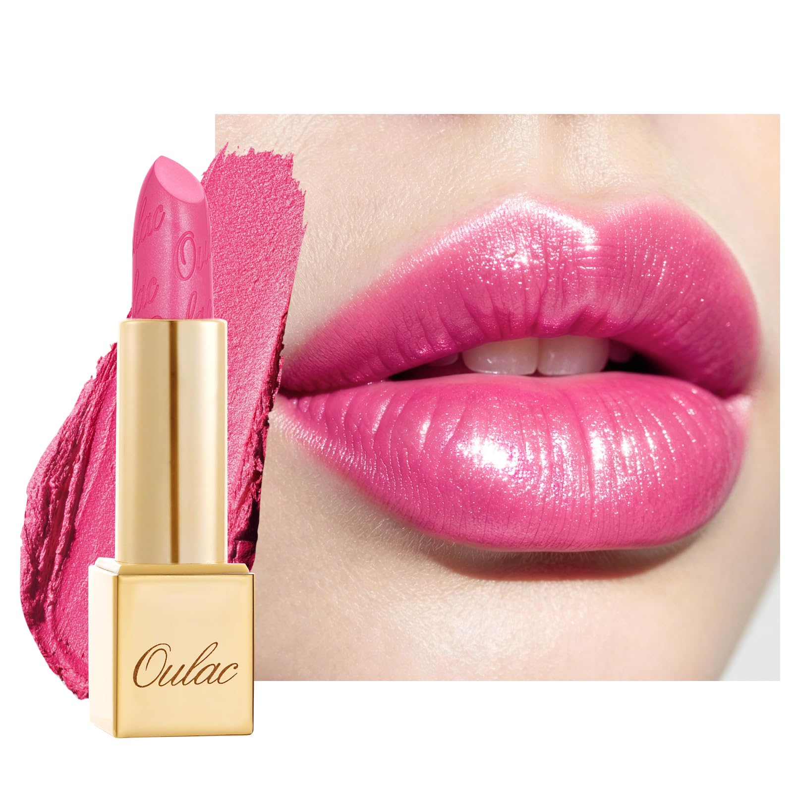 OULAC Lippenstift Mit Glitzer Feuchtigkeitsspendende und Wasserdicht Kein Körniges Gefühl Langanhaltender Creme Lippenstift, 4,3g