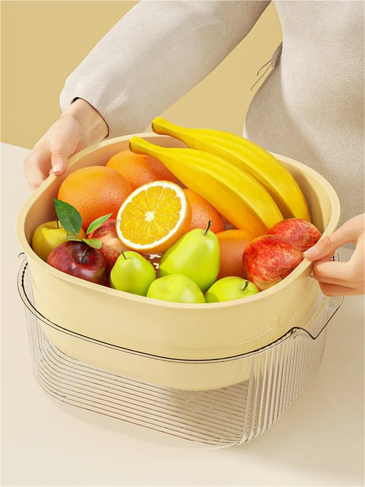 Cesta de drenaje frutas multifuncional, utensilio cocina, 2 uds Para Cocina | Deshidratador de verduras de doble capa, cesta de drenaje de frutas de gran capacidad(Green)