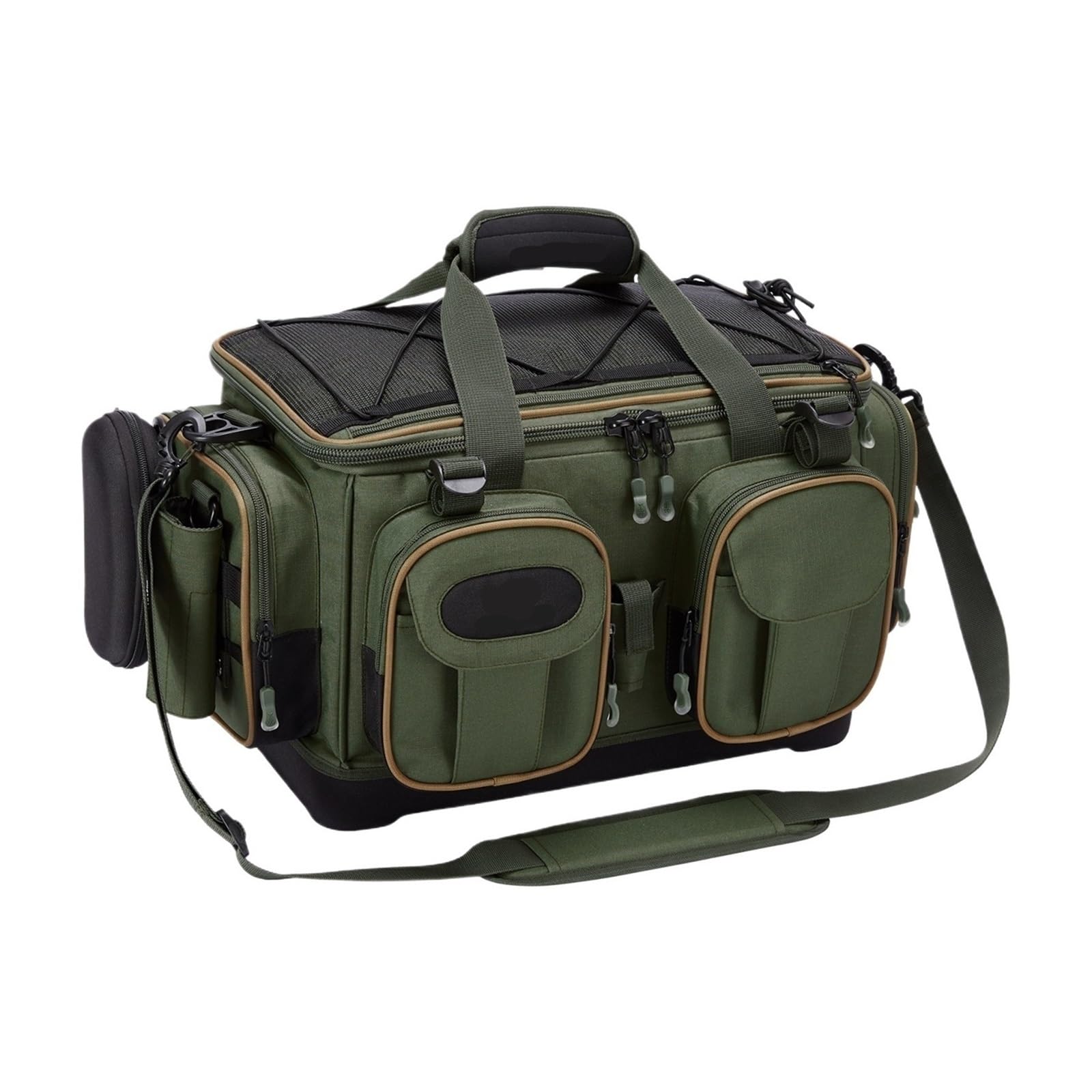 Water-Resistant Fishing Tackle Shoulder Bag with Hard Bottom & Rain Cover