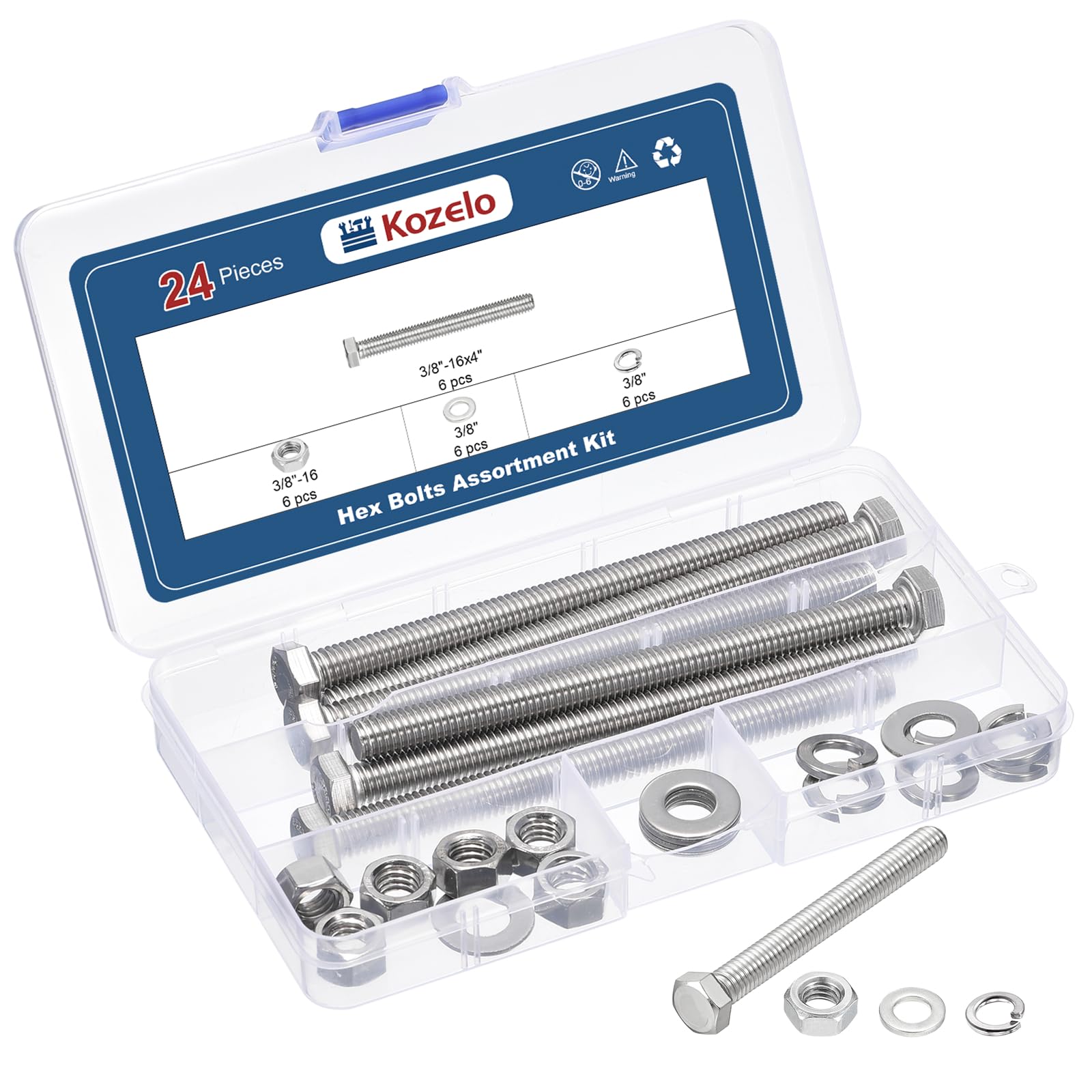 Kozelo 24 Pcs Bolts and Nuts Washers Kit