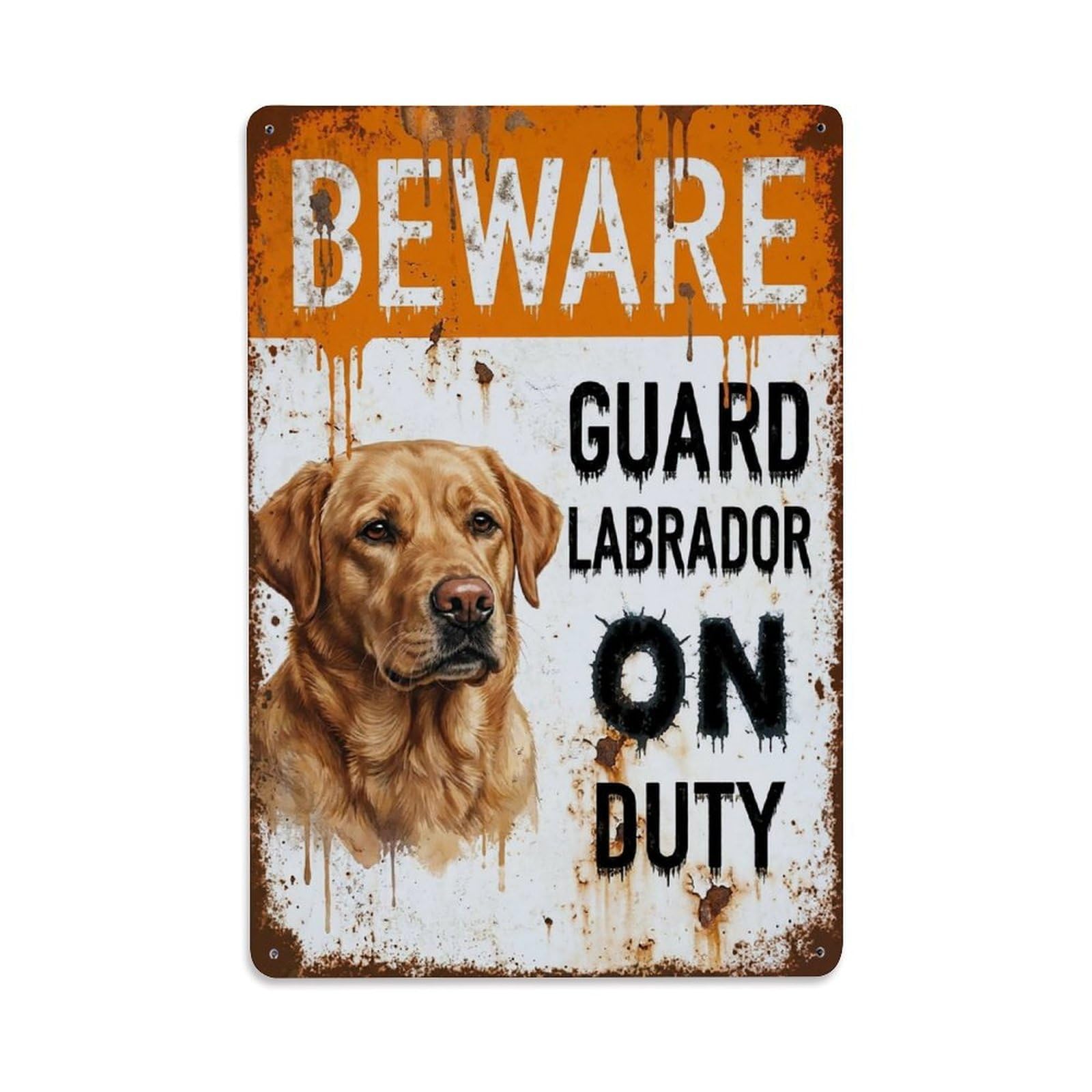 Vintage Funny Labrador Guard Beware of Dog Space Metal Tin Sign Plaque Wall Decor for Cafe, Club Bar, Office, Garden Metal Poster 8x12Inch