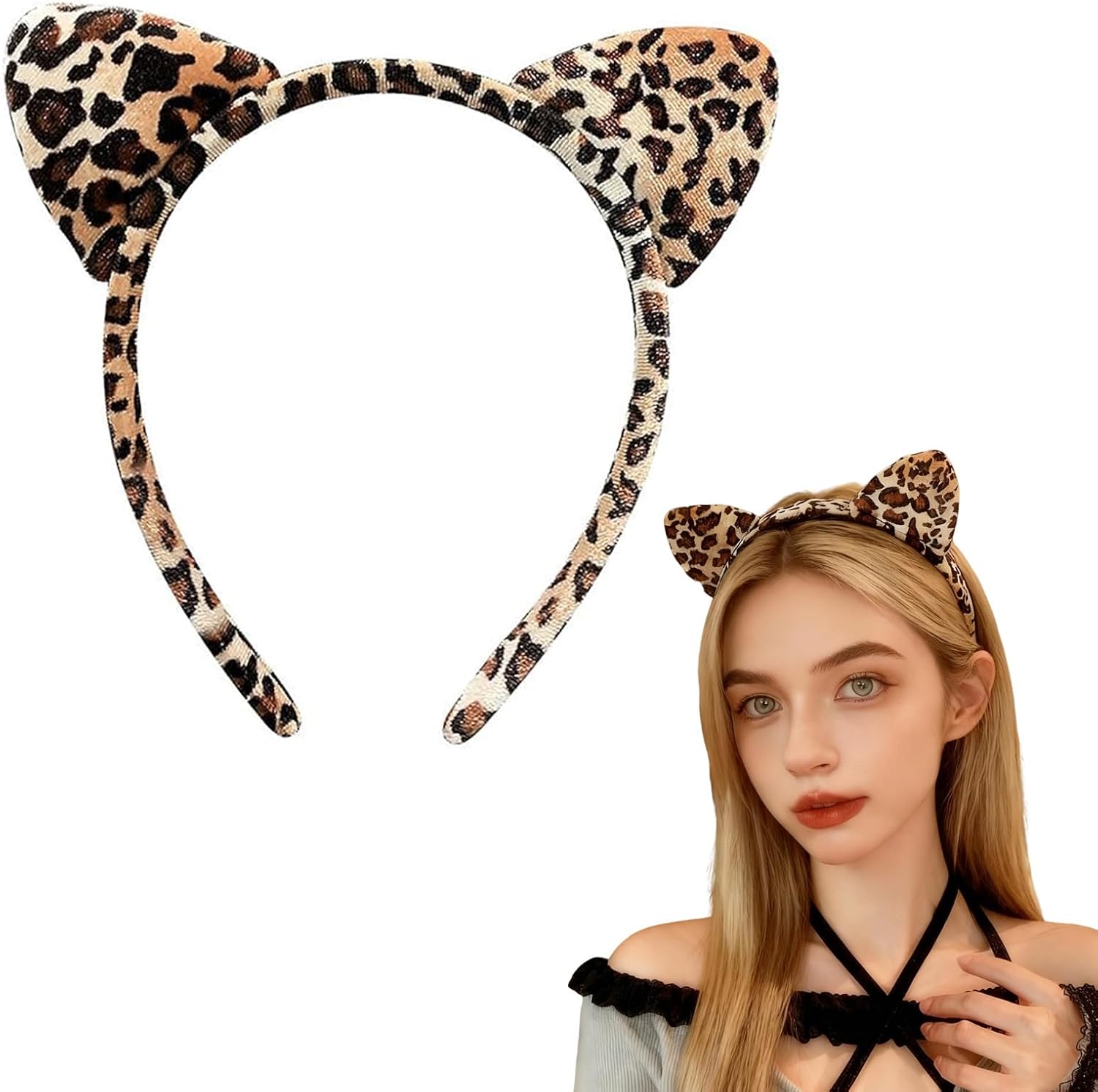 Cute Leopard Cheetah Ear Headband for Women,Animal Ear Hairbands for Halloween Party Costume Accessories