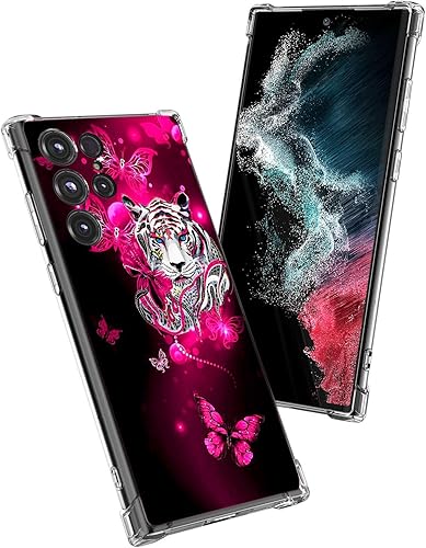 Miniatura 2 de Beaucov Funda para Galaxy S24 Ultra, protección contra caídas de mariposa de tigre blanco, a prueba de golpes, de cuerpo completo, resistente a los