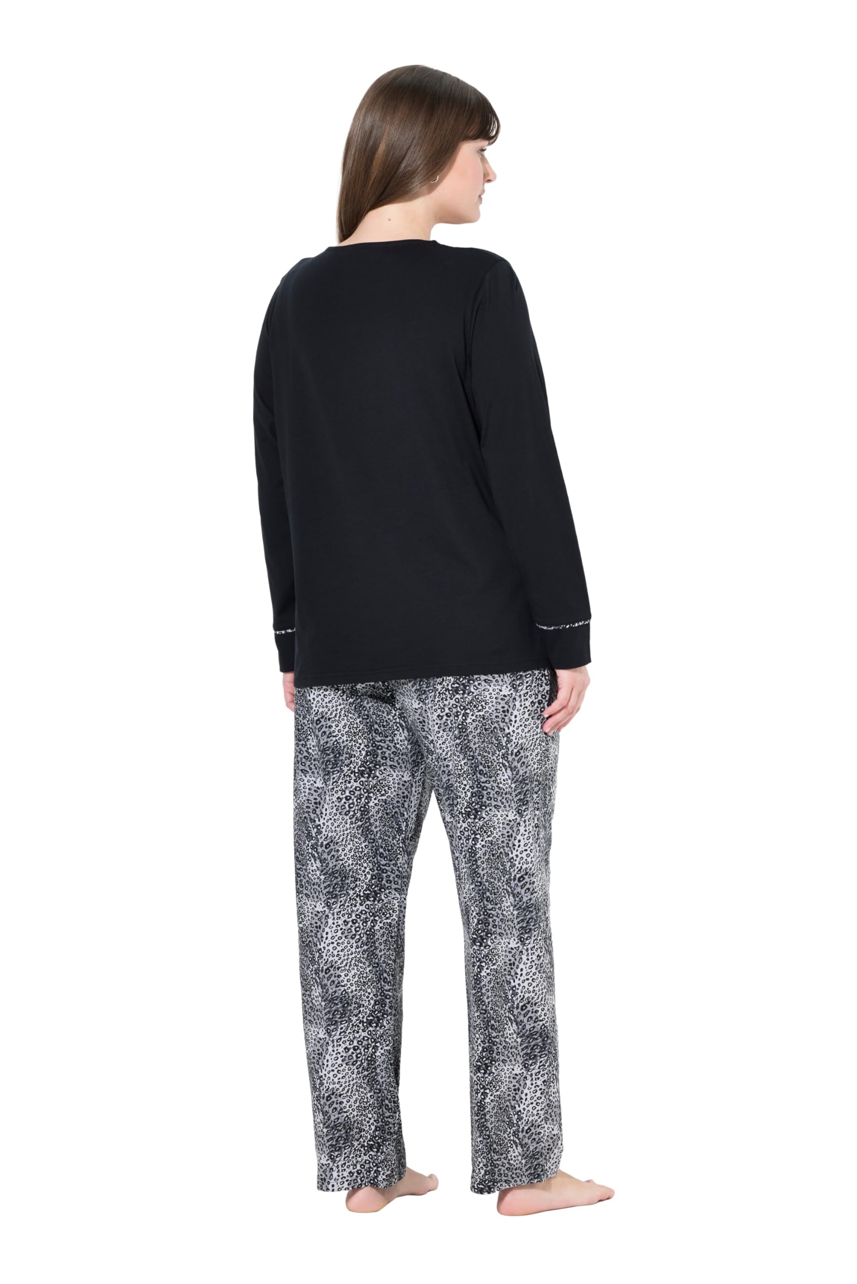 Ulla Popken Pyjama, Zweiteiler, Tunika-Ausschnitt, Langarm Pyjama Femme