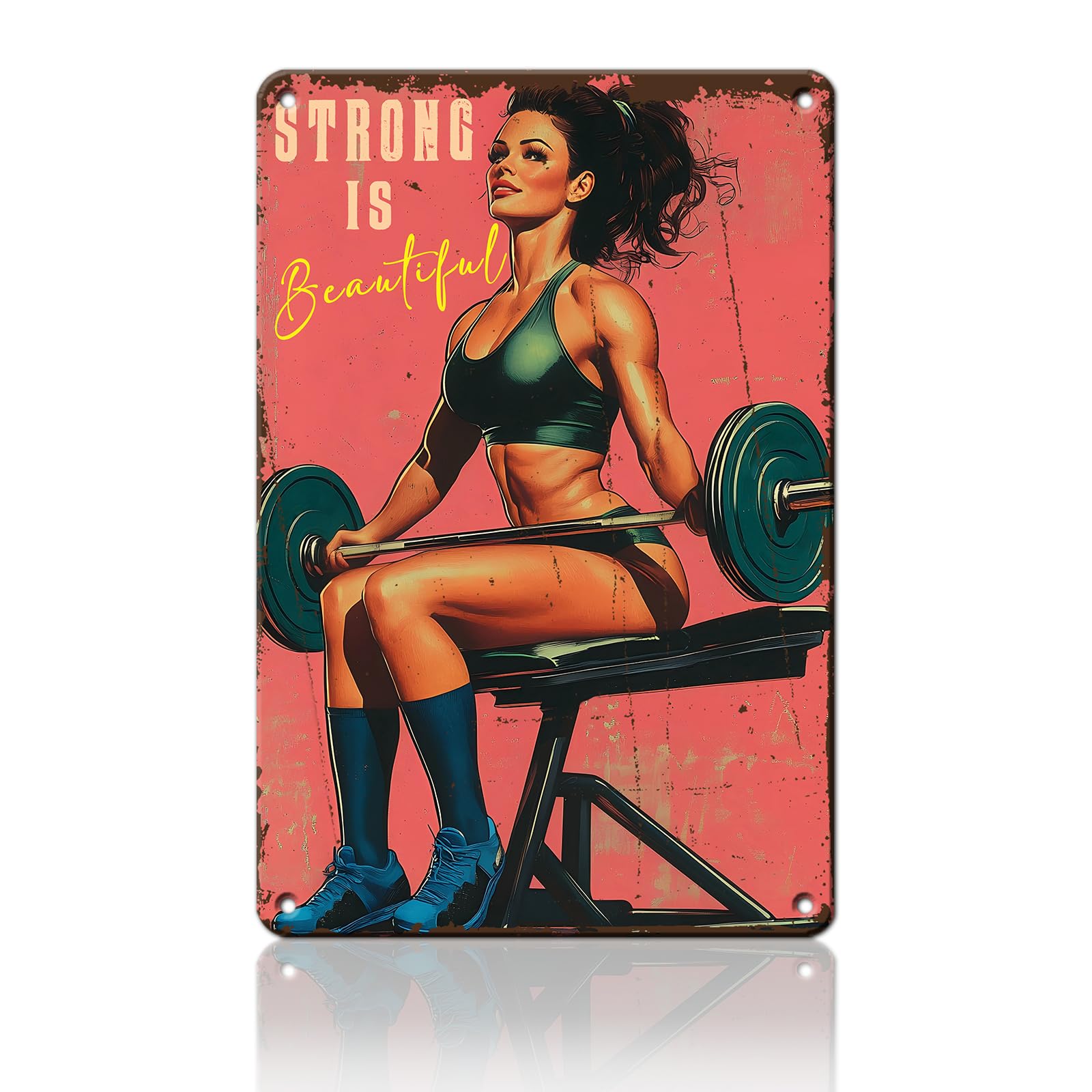 Anceky Retro Metal Sign Strong Is Beautiful Girl Tin Sign Wall Decor for Home Cafe Garage Porch Plub 12×8 Inch
