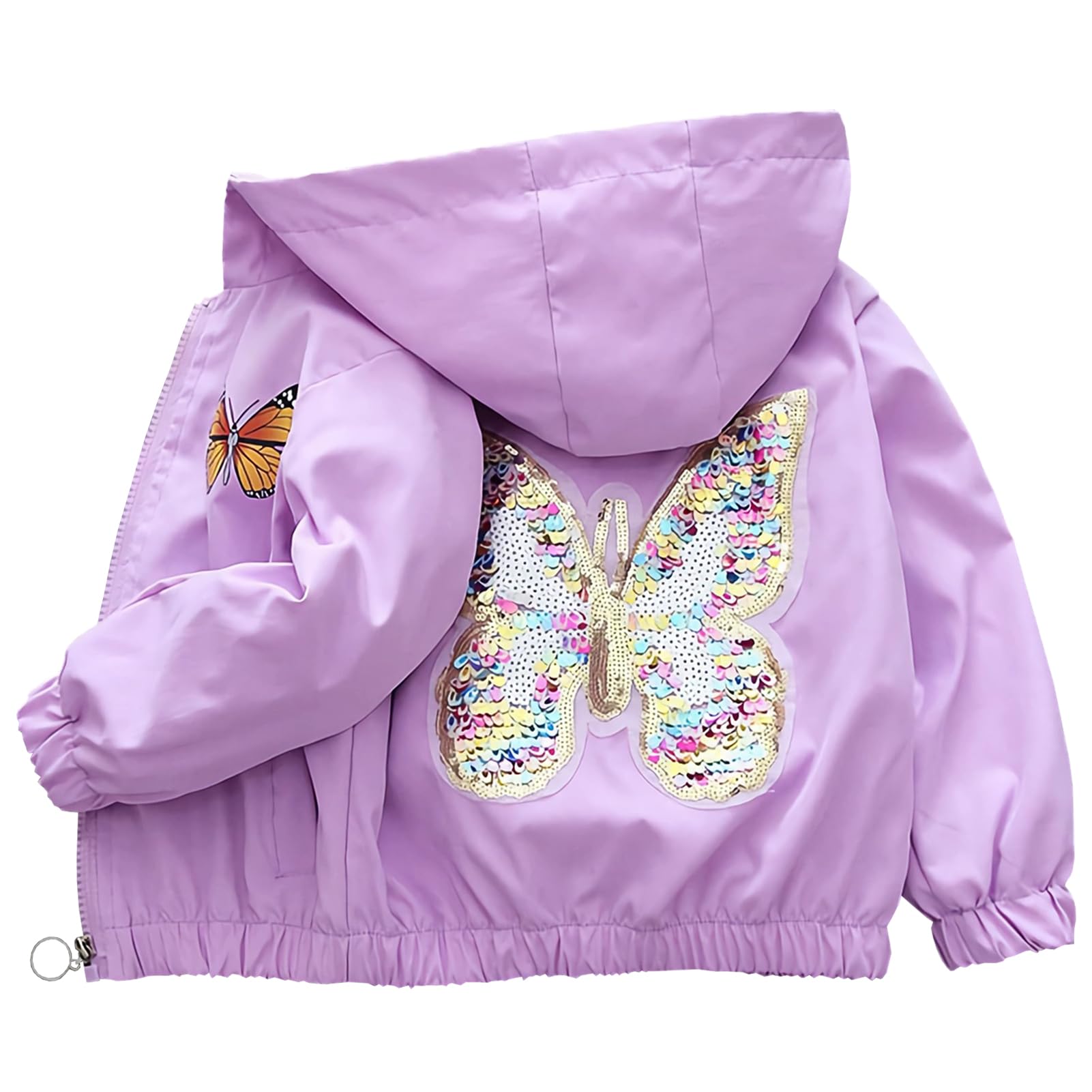 Manteau Fille Veste à Capuche Enfant Blouson Extérieure Trenchcoat avec Motif Papillon Printemps Automne