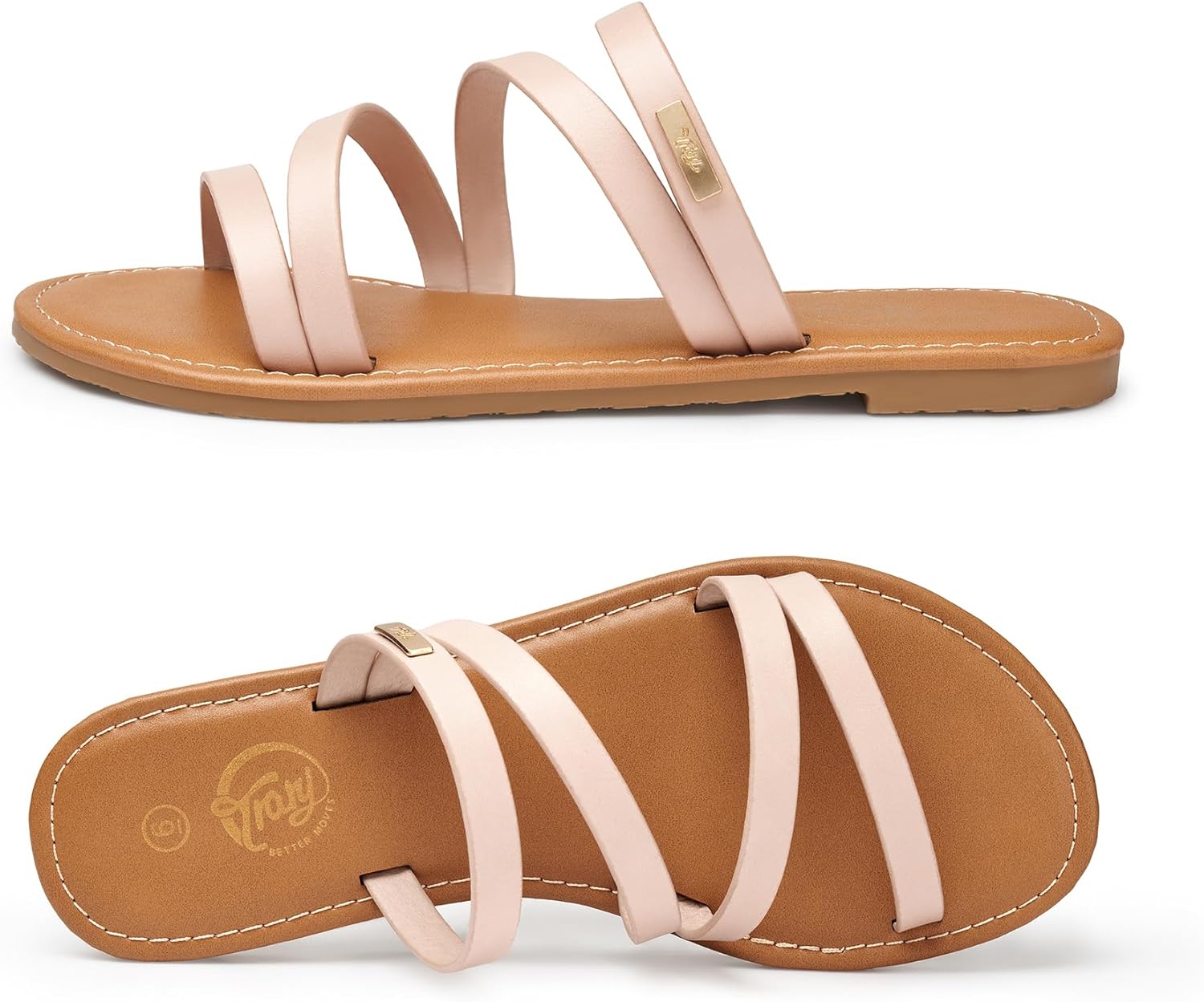 Trary rary Women's Flat Sandals,Strappy Flip Flops Dressy,Comfortable Slide for Girls' Summer - Image 3