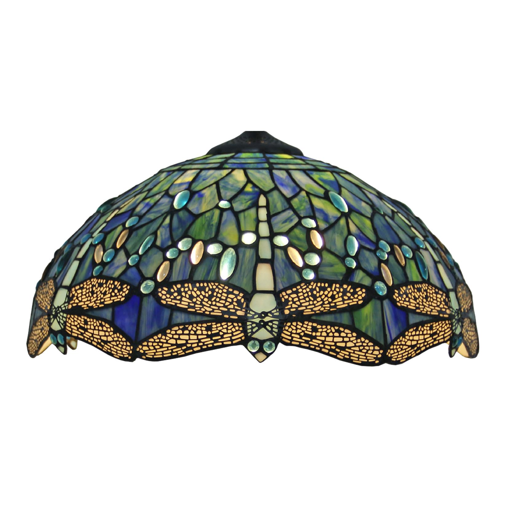 SaryEdge Dragonfly Style Stained Glass Lamp Shade Replacement Only 16X8 Inch Tiffany Lampshades Vintage Handmade Sea Blue Yellow Red Light Cover for Table Lamp Pendant Light Floor Lamp，Blue
