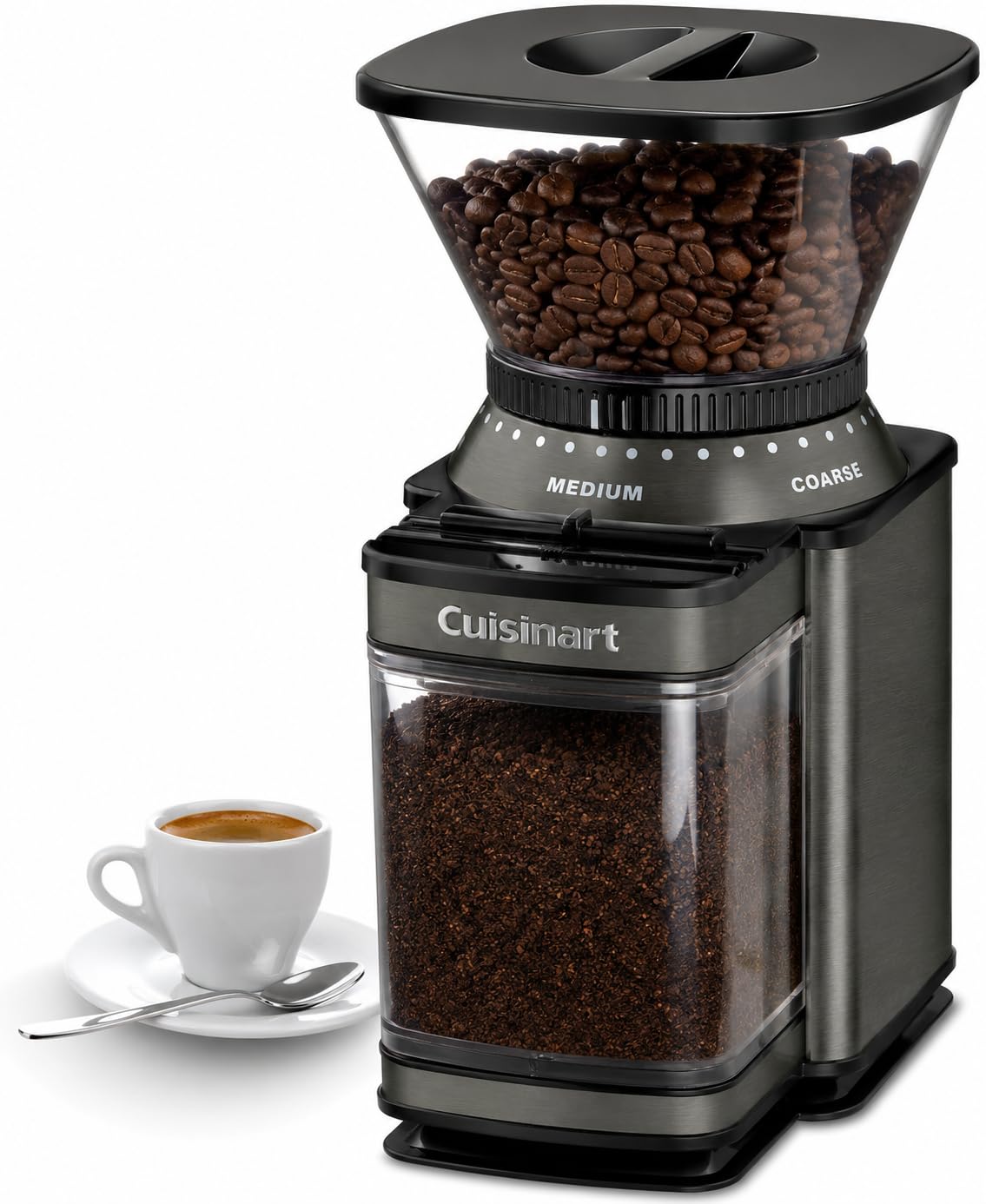 CUISINART Molinillo de café, rebaba eléctrica, amoladora automática de un solo toque con selector de molienda de 18 posiciones, acero inoxidable, DBM-8BKSP1, negro