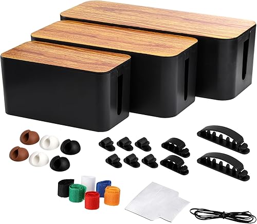 Miniatura 5 de Yopay Juego de 3 cajas de organización de cables, caja organizadora de cables para cables, soporte de almacenamiento de cables, protector de