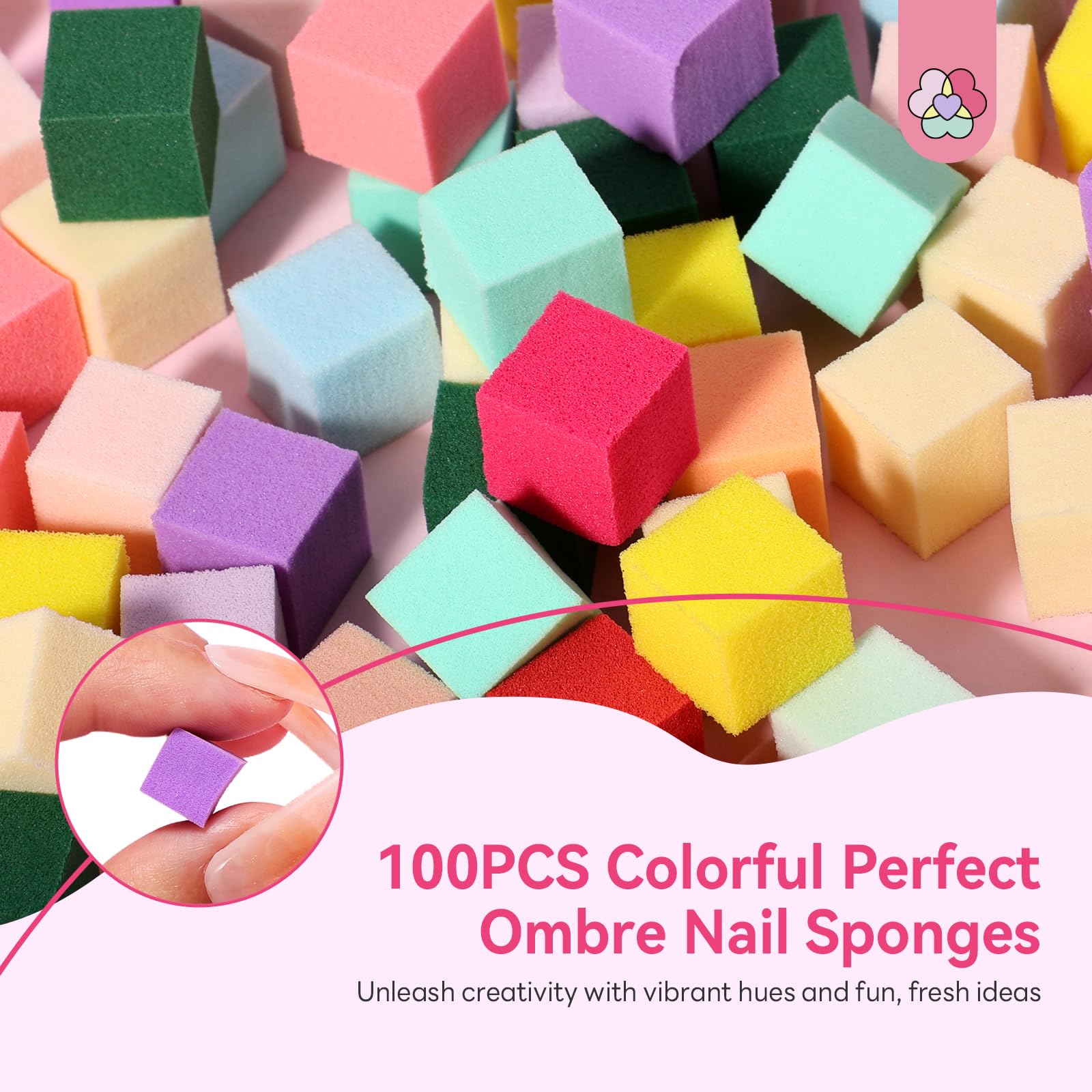 SAVILAND Essentials Nail Sponges for Ombre: 100Pcs Colorful Ombre Nail Sponge High Density Nail Art Sponge for Seamless Ombre Gradient with Grabbing Pen Nail Art Tools for Beginners DIY Home Salon - Image 4