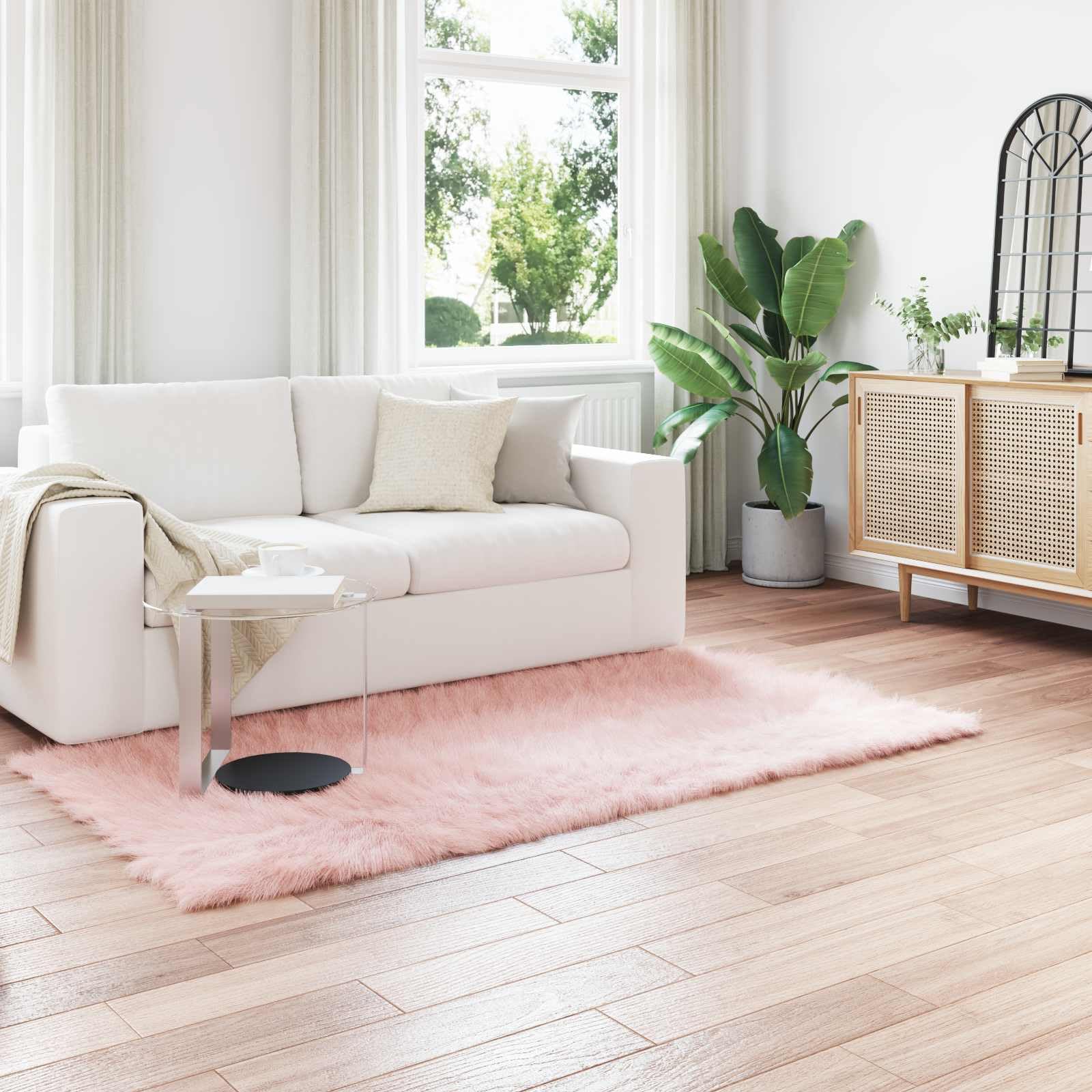 Tafalla Tapis en peau de mouton synthétique Rose 80 x 200 cm Élégant tapis en fourrure synthétique avec design minimaliste et tapis en polyester doux pour les pièces modernes et douillettes
