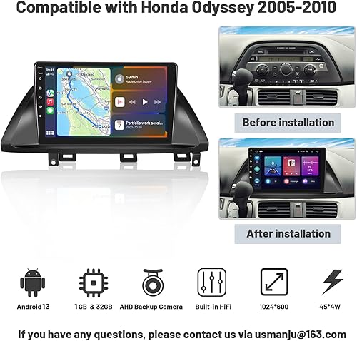 Miniatura 2 de Para Honda Odyssey Radio 2005-2010 Android Car Stereo Wireless Carplay y Android Auto, pantalla táctil de 10.1 pulgadas Radio de coche con GPS FM