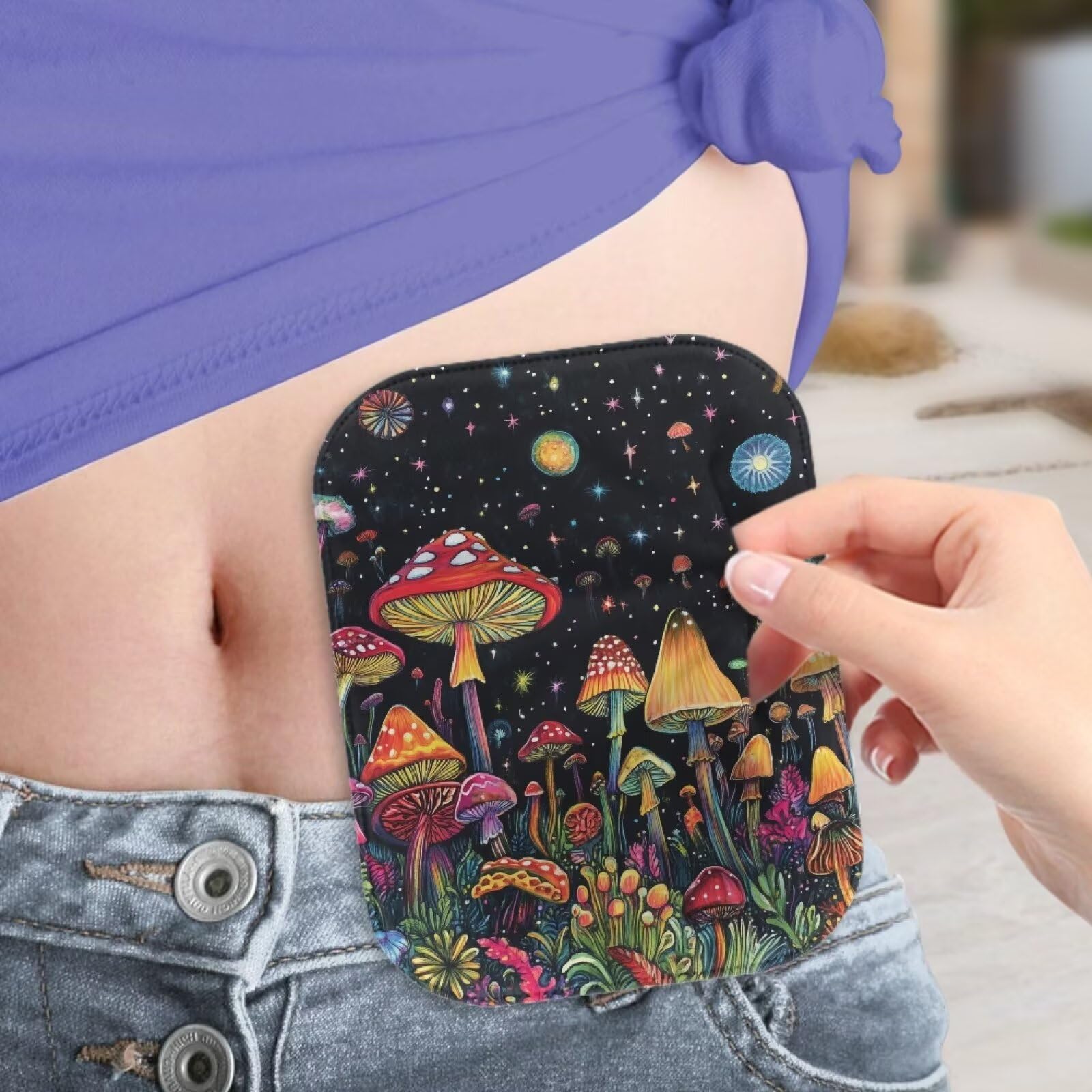 Uorisanigo Urostomy Pouch Bag Mushroom Pattern Colostomy Bags Supplies Odor Control Pouch Cover Protective Bags with Round Opening Care Protector for Women