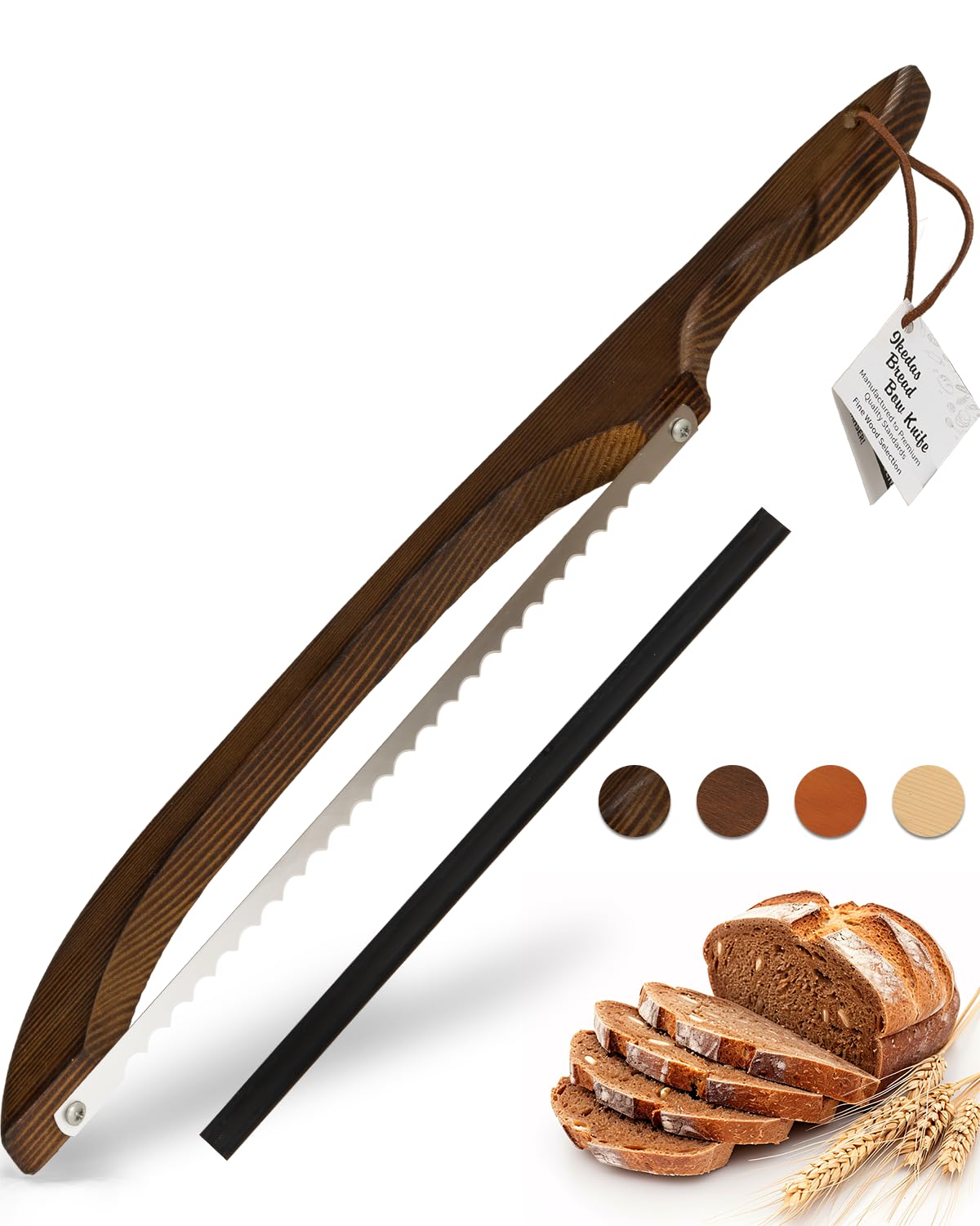 Photo 1 of indirewash 16.5” Bread slicer for Homemade Bread, Serrated Bread Knife for homemade bread with Bow Design, Premium Bread Knife, Bread Slicer, Bread Cutter for Bagels, Baguettes, Natural Wood