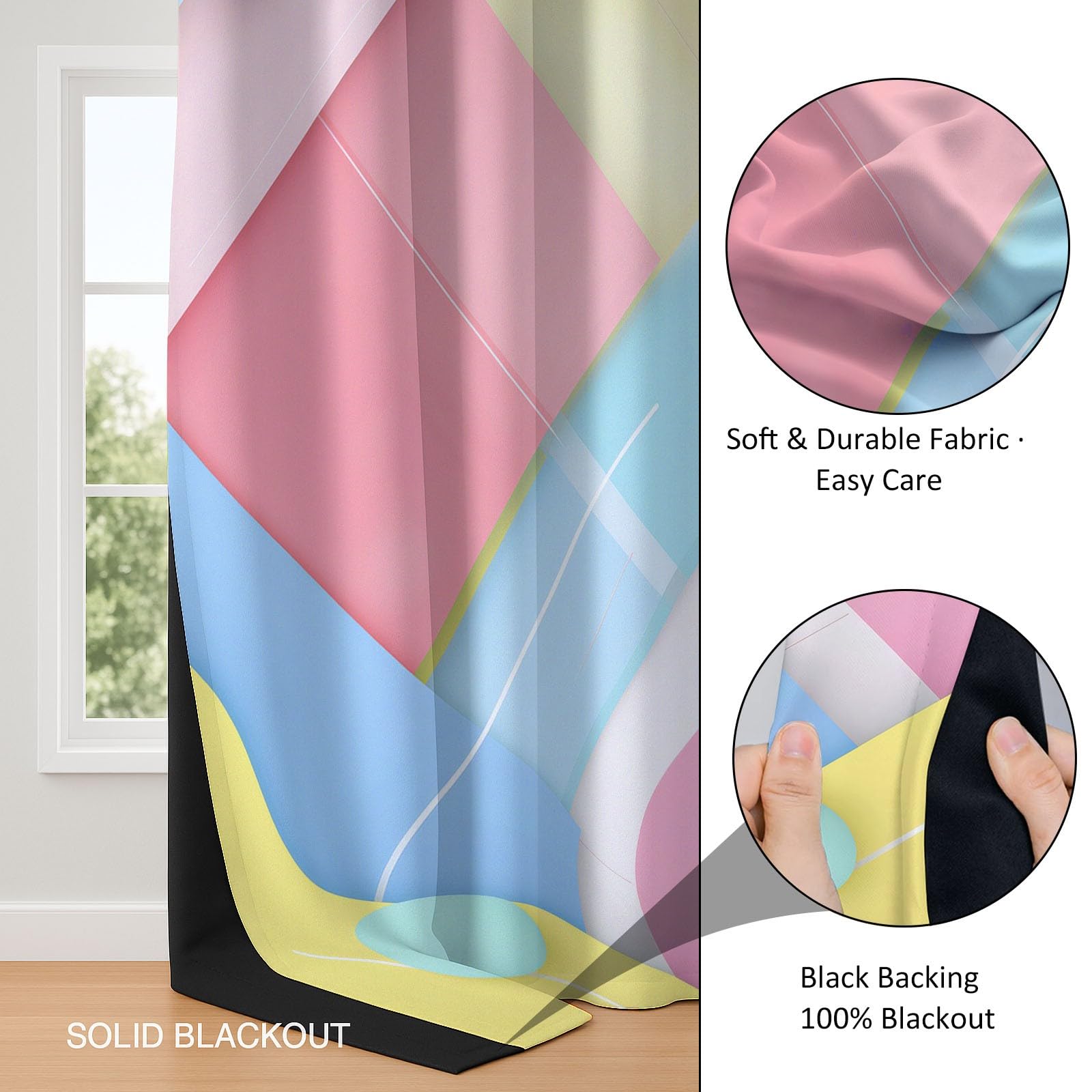 3D Minimalistisch Geometrischer Farblock Gardinen Blickdichte Energiespar Thermo Vorhänge mit Ösen Weich Schiebevorhänge Wohnzimmer Verdunklungsvorhänge 2er Set Macaron-Farbe/Pastell-Macaron