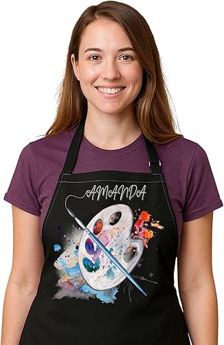 Delantal de arte personalizado con nombre, delantal de pintura personalizado para artistas, profesores, estudiantes, cumpleaños, Navidad, regalo