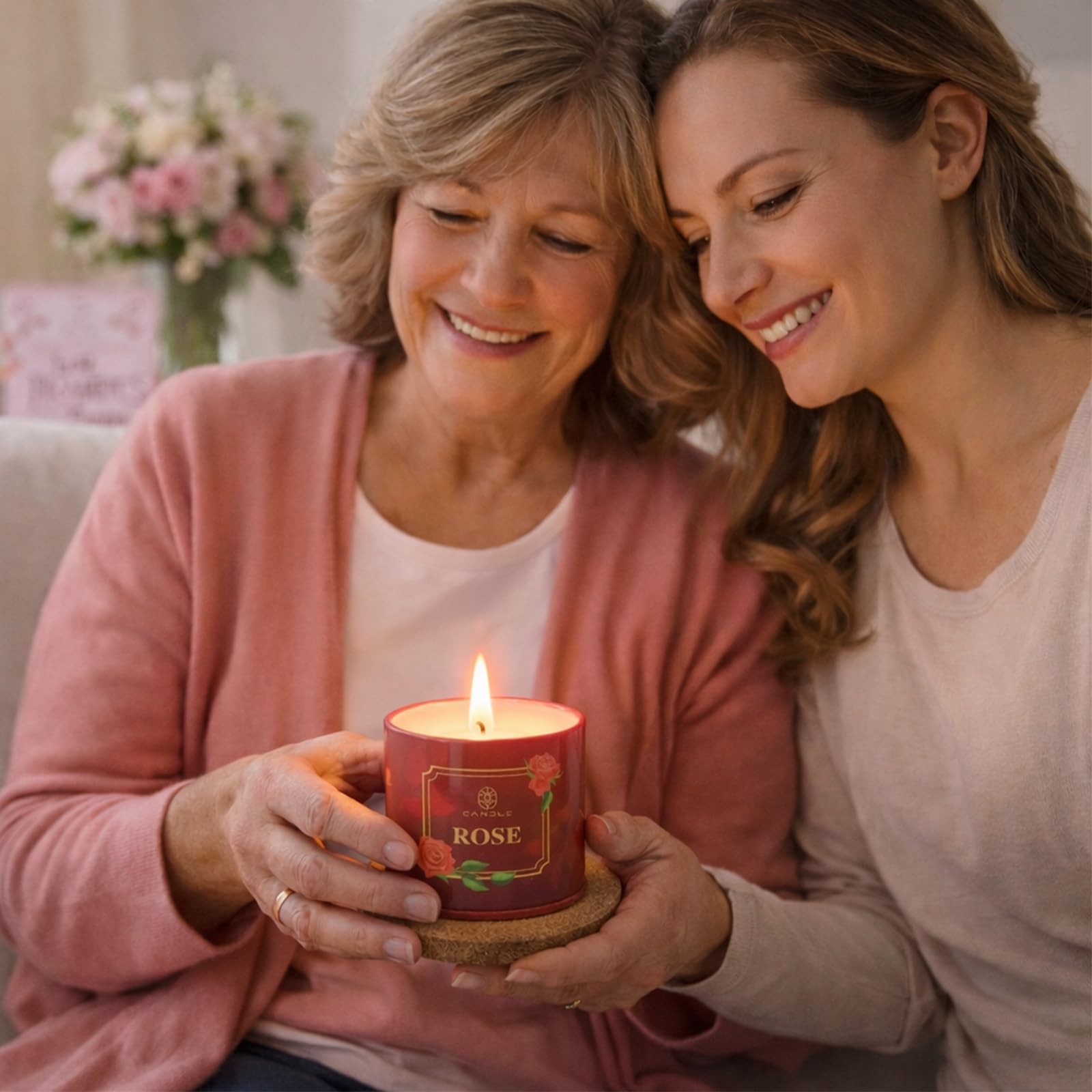 Duftkerzen, Sojawachs, langlebig, Rosen-Lavendel, Sandlaholz, Apfelduft, Geschenke für Frauen, Muttertag, Erntedankfest, Weihnachten, 4 Stück