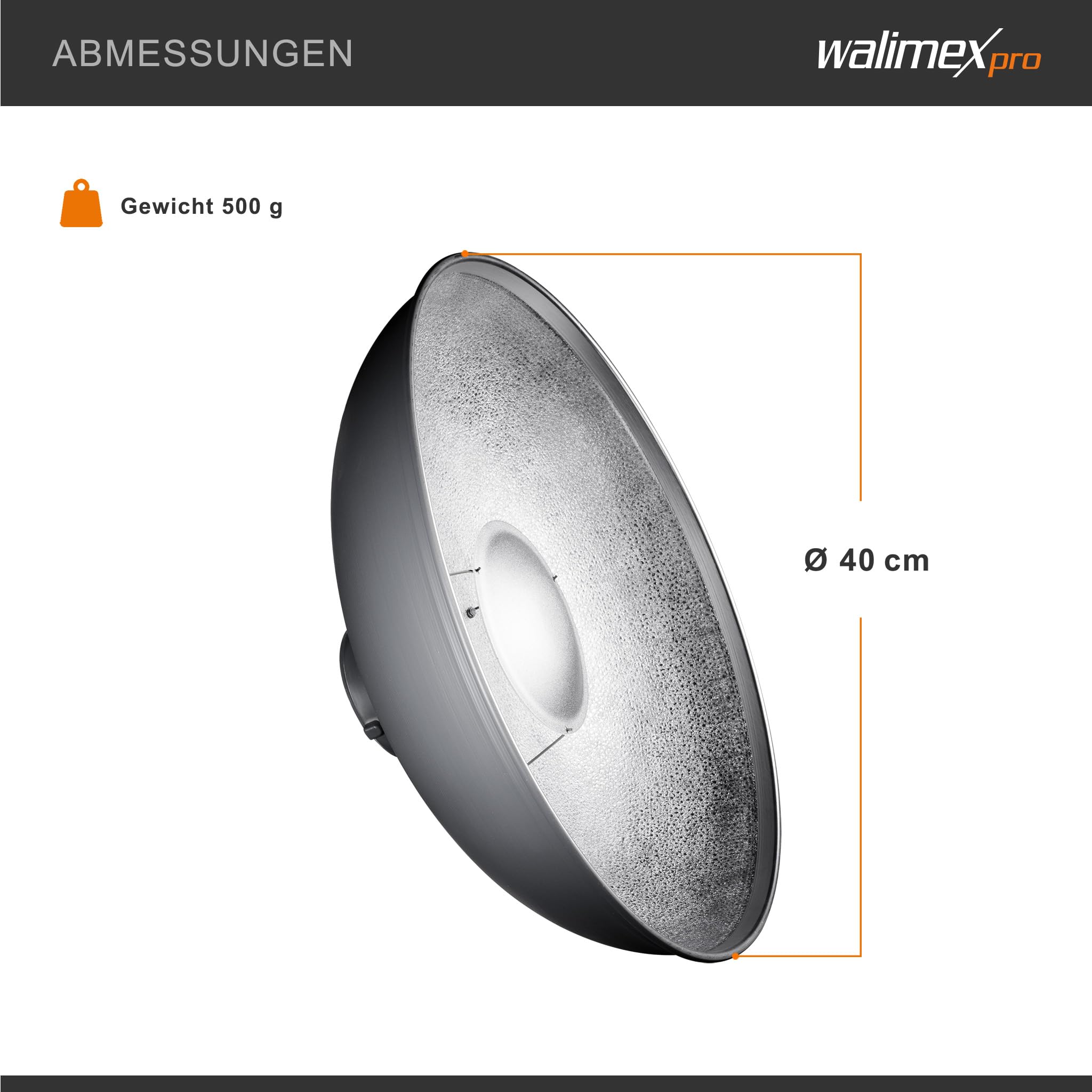 Walimex pro Beauty Dish Ø 40 cm Lichtformer für Bowens & Walimex pro Anschluss, Reflektor für weiches Licht, ideal für Portät und Beautyfotografie