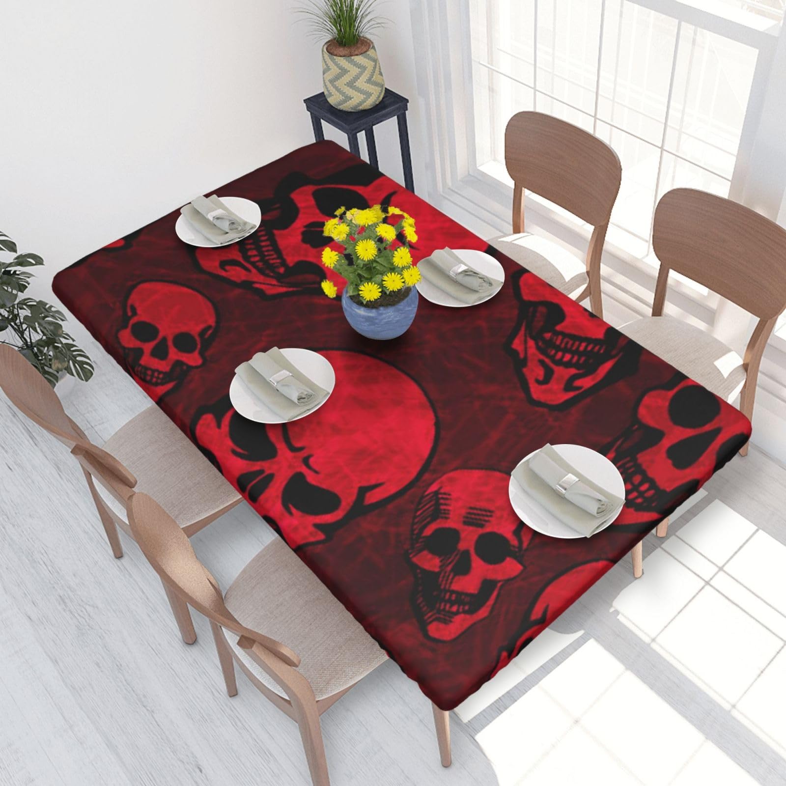 BNVSADC Red Skulls Printed 4FT Tablecloth 122x76 CM Polyester Kitchen Water Resistant Table Cloth Dining Table Decoration Table Covers