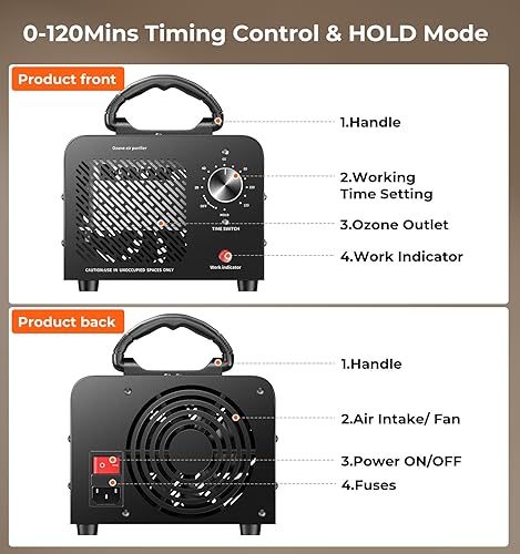 Miniatura 9 de Generador de ozono de 48,000 mg, máquina comercial de ozono para eliminación de olores, desodorante purificador de aire ionizador de O3 de alta