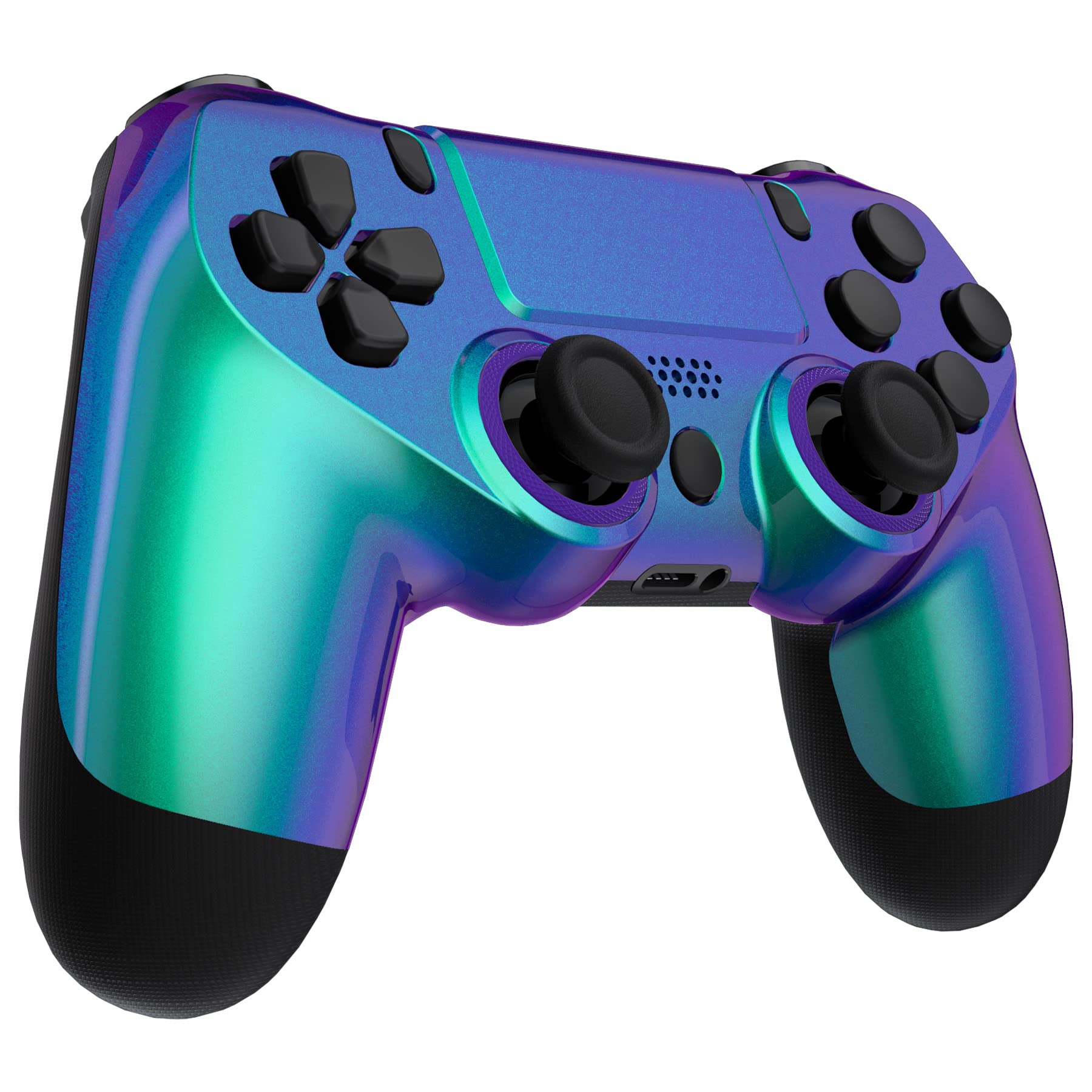 eXtremeRate Ghost Faceplate&Touchpad & Anelli di accento per controller ps4 JDM-040/050/055, set di ricambio fai da te per PS4 Pro Slim Controller Verde Viola (senza gamepad)